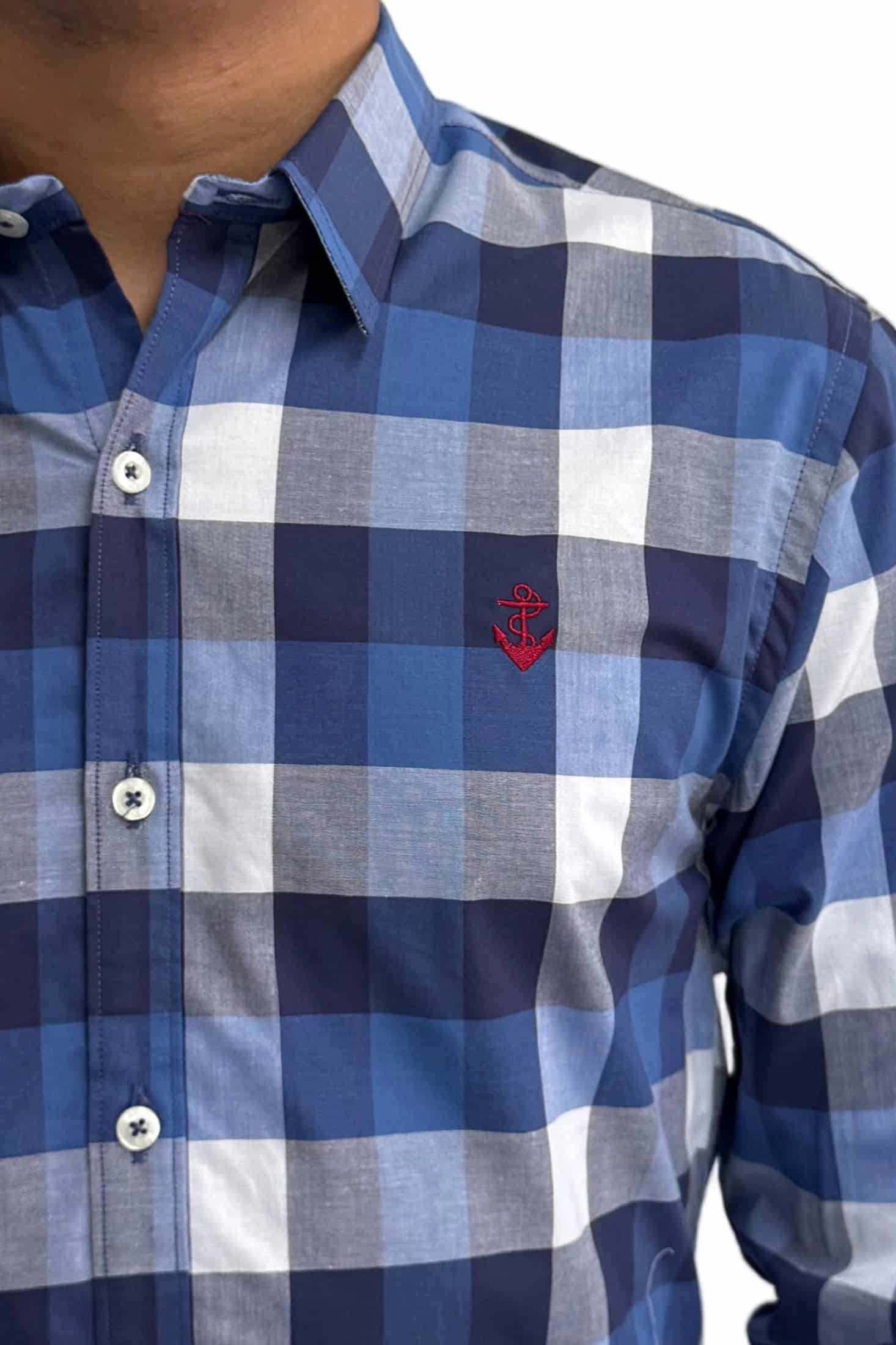 Camisa Azul Rey  Cuadros Navy Y Blanco A Roja - miniatura 4