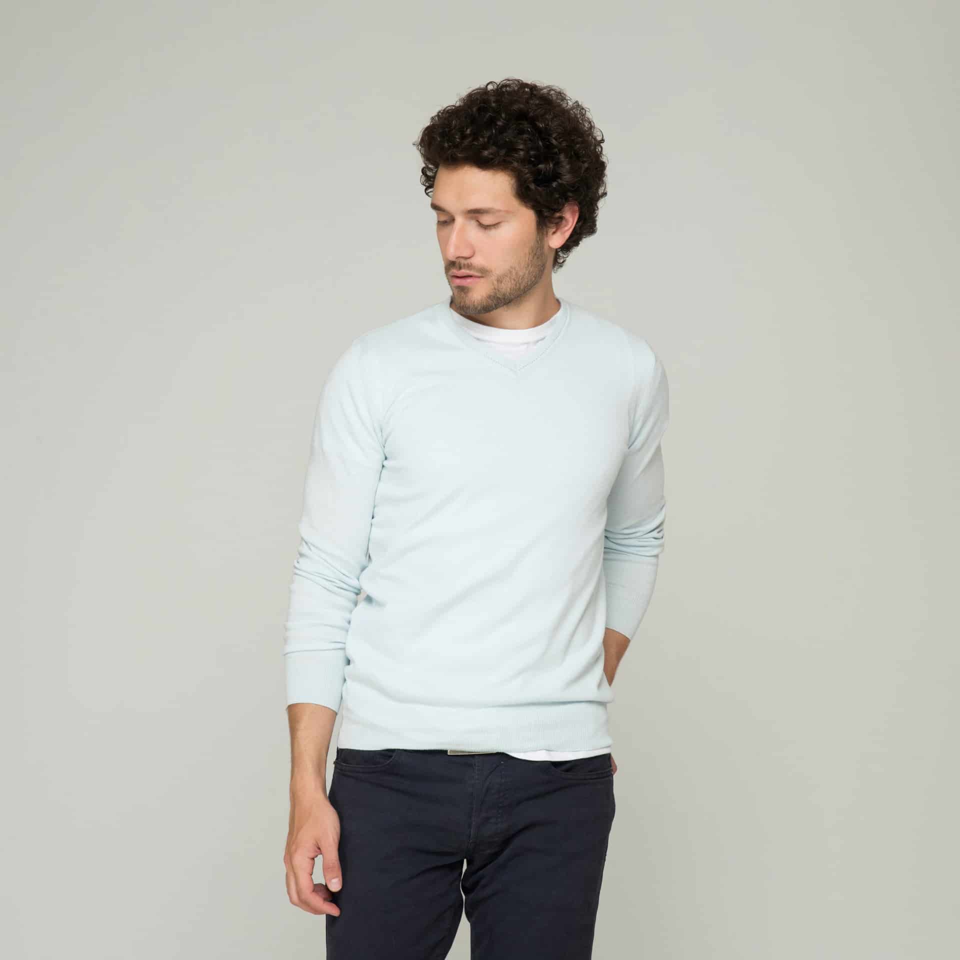 Saco Cuello V Algodón Azul Cielo - miniatura 3