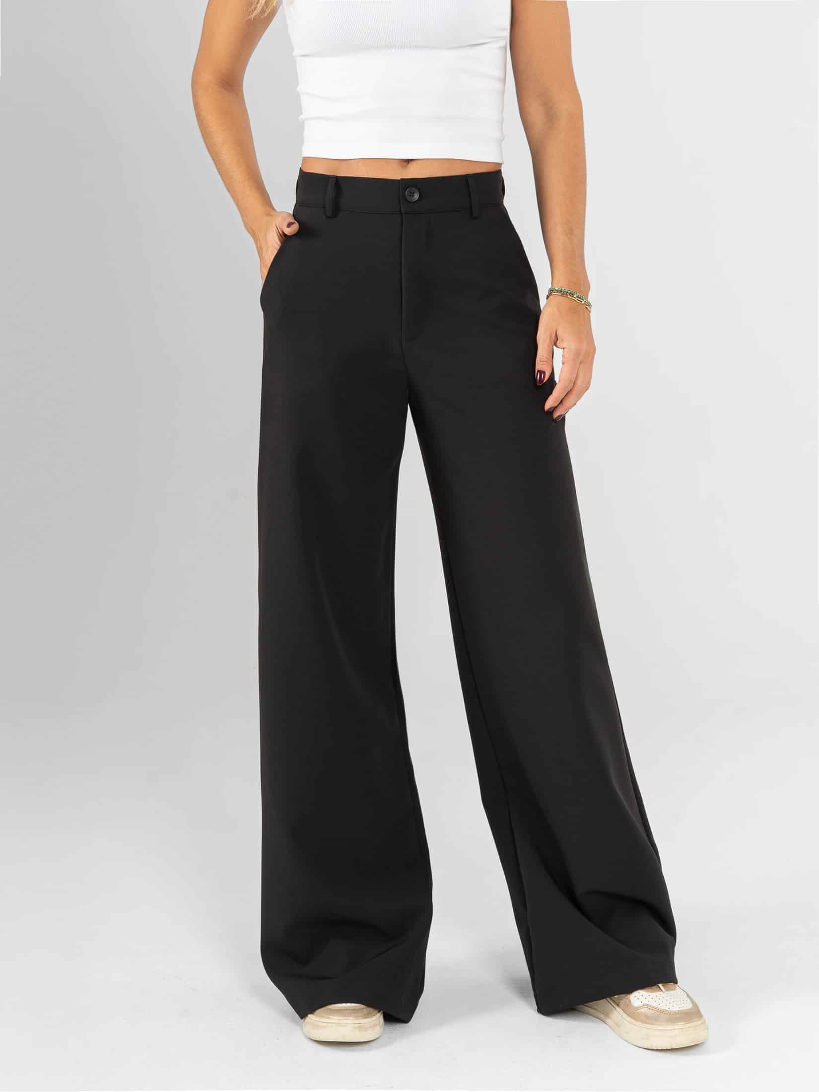 Ref: 0620301 Pantalón palazzo, sin prenses, stretch, tejido plano liviano, tiro alto, tono negro - miniatura 1