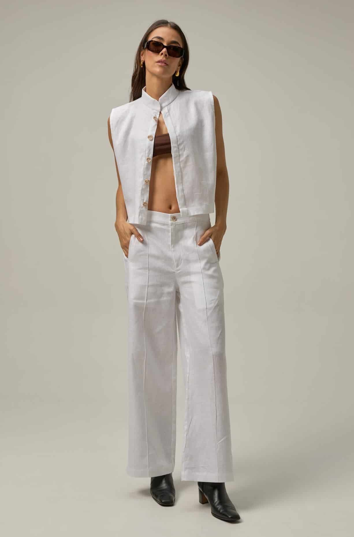 Pantalón Serre de lino | blanco - miniatura 1