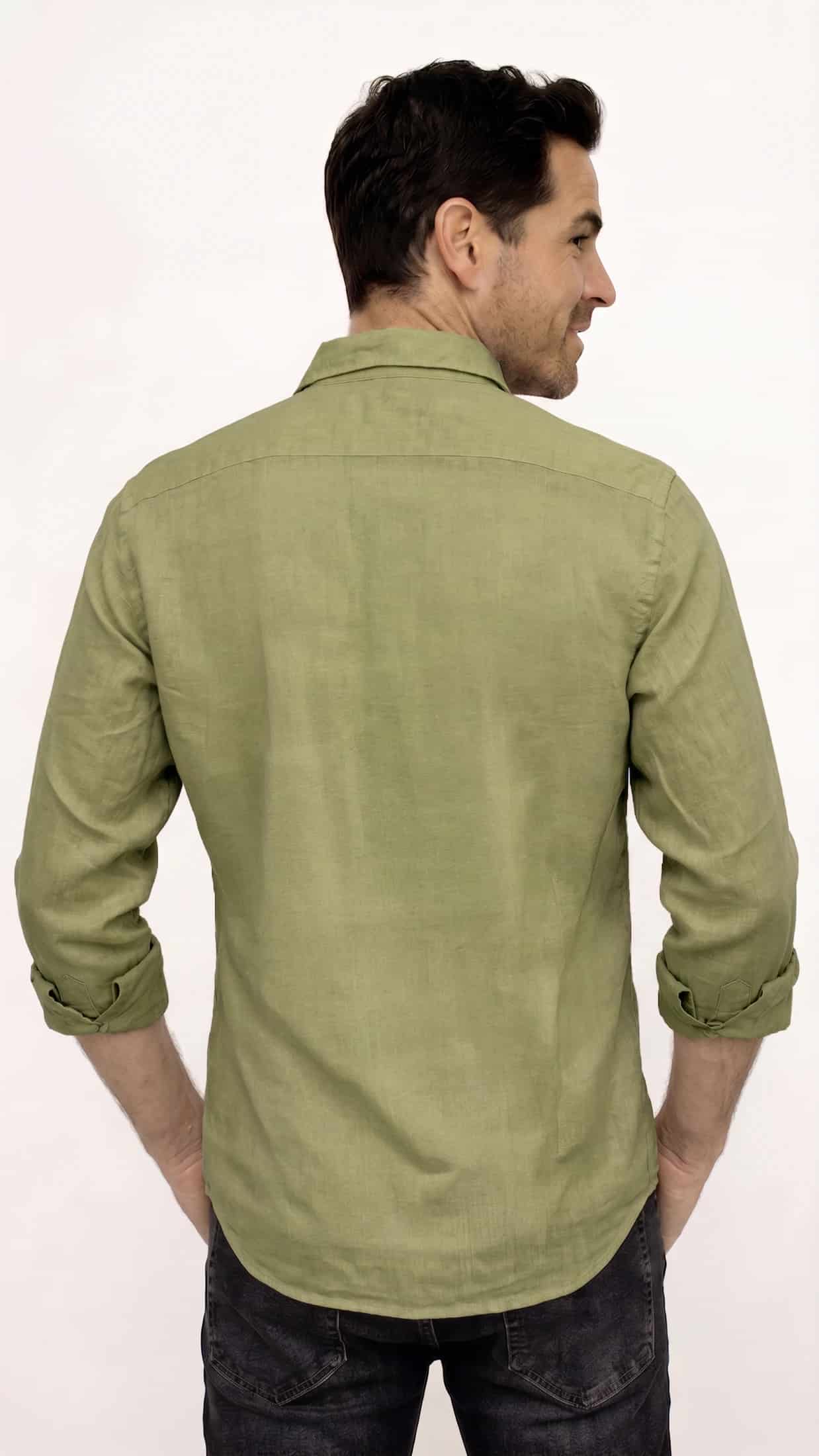 CAMISA LINO MANGA LARGA VERDE PARA HOMBRE - miniatura 2