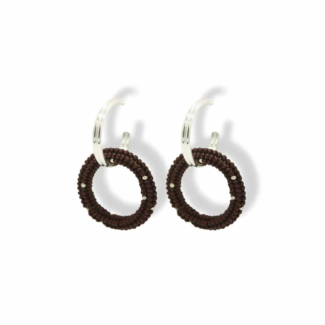 Aretes entrelazados tejidos dobles chocolate silver - miniatura 1