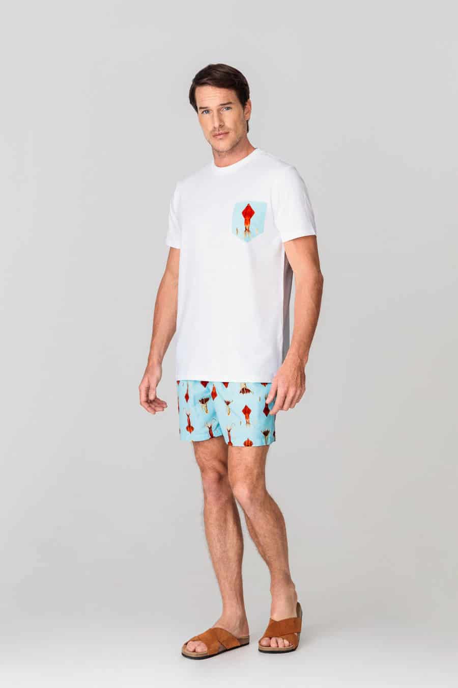 Men's cotton t-shirt pocket egret white - miniatura 1