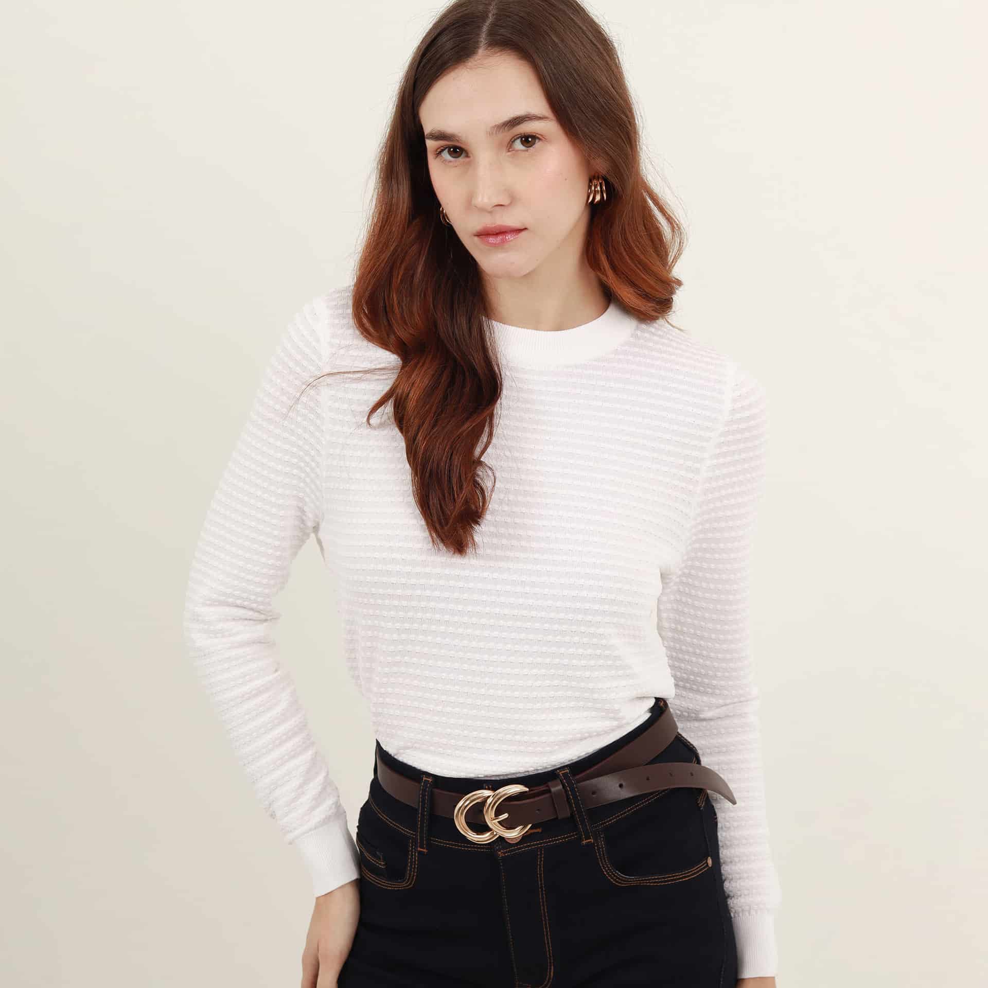 Sweater tejido texturizado cuello redondo manga larga - miniatura 16