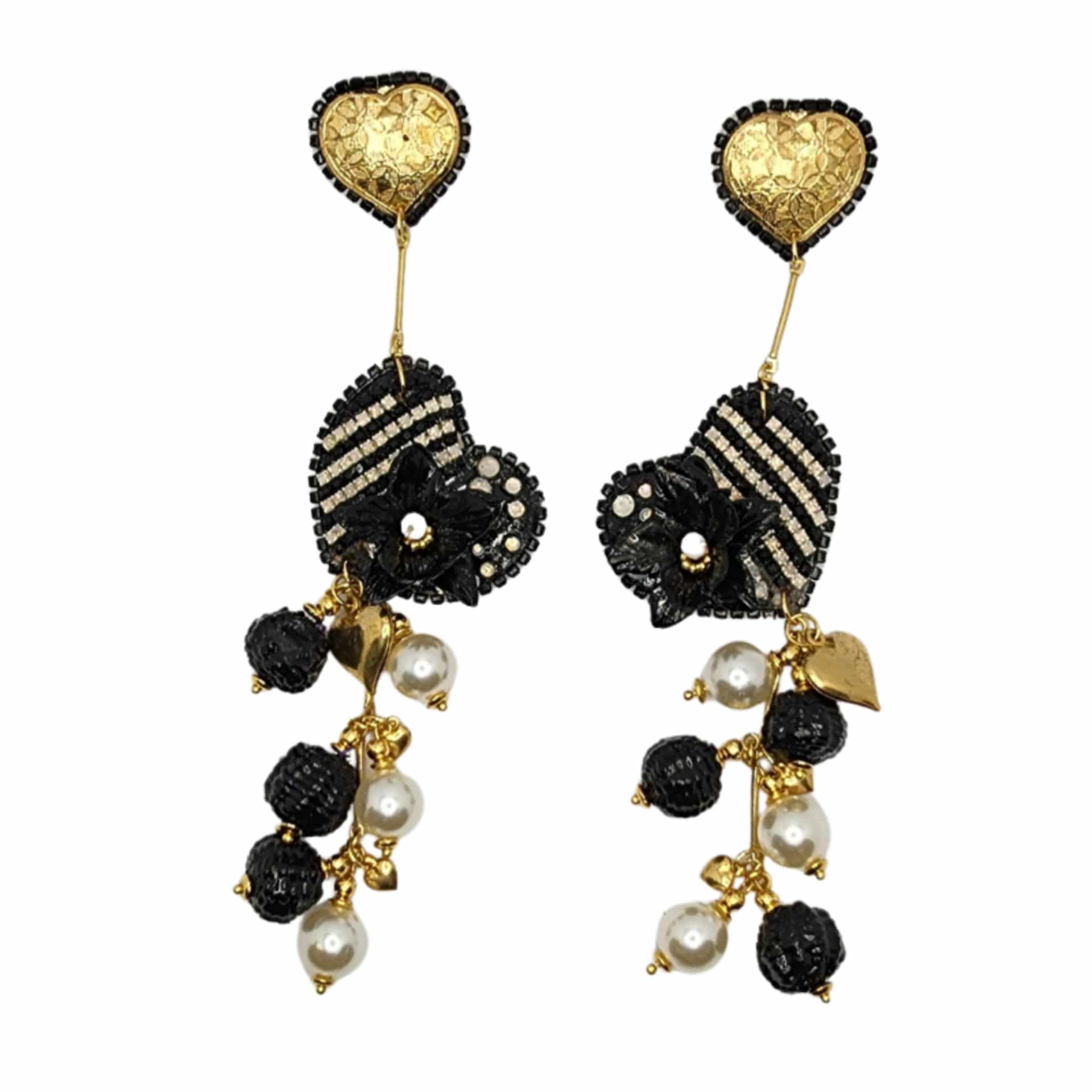 Fiber Black Heart Earrings - miniatura 1