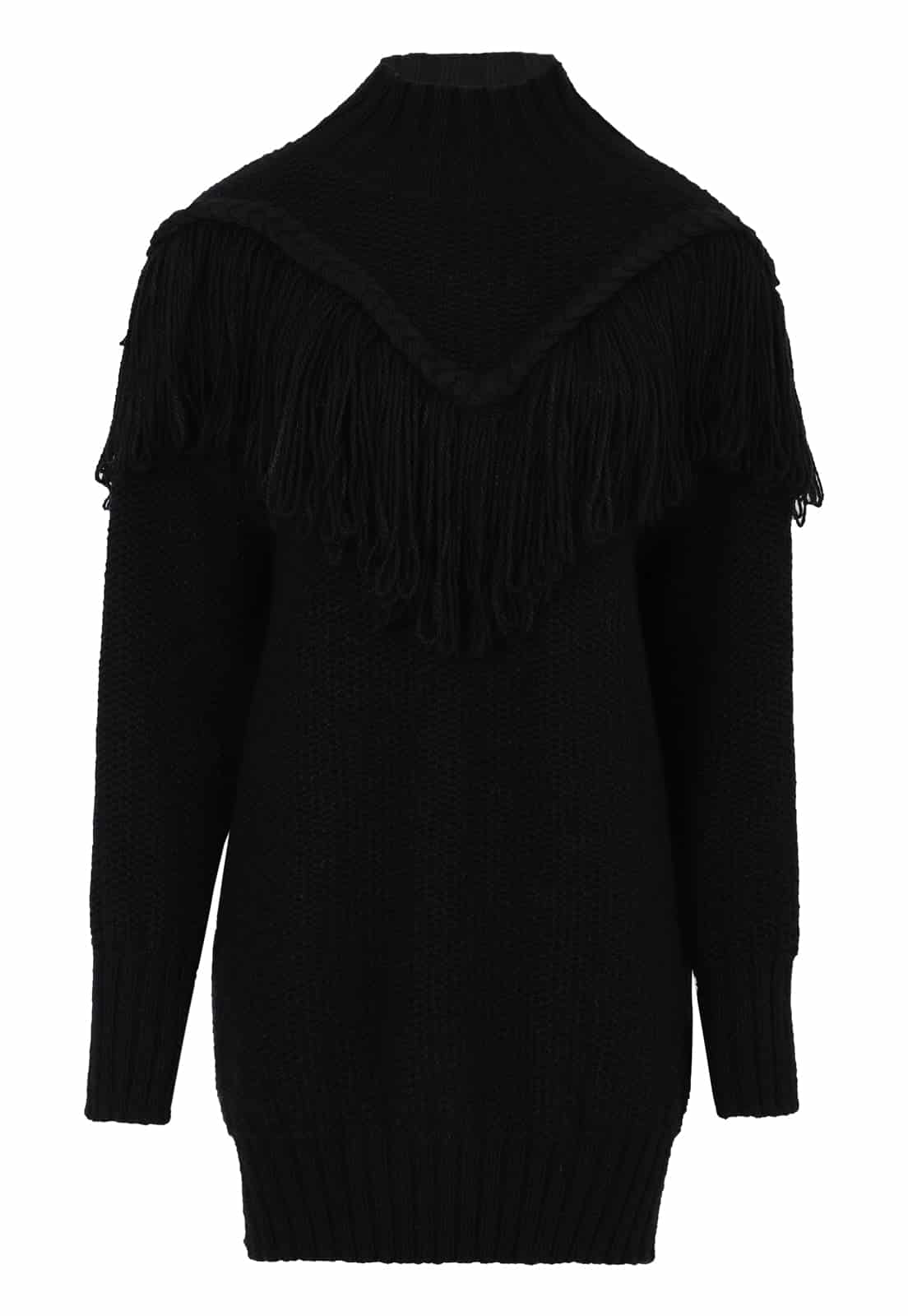 V NECK FRINGES BRAID SWEATER - miniatura 1