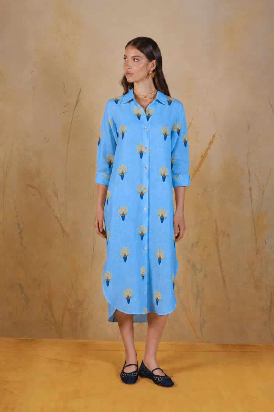 Women's Proventus linen shirt dress blue - miniatura 1