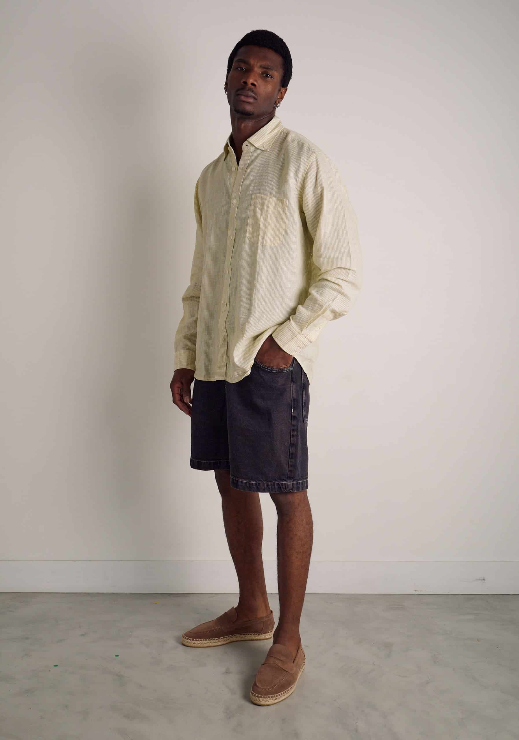 Camisa H CBD Lino Rayas Verde Med - Blanco - miniatura 2