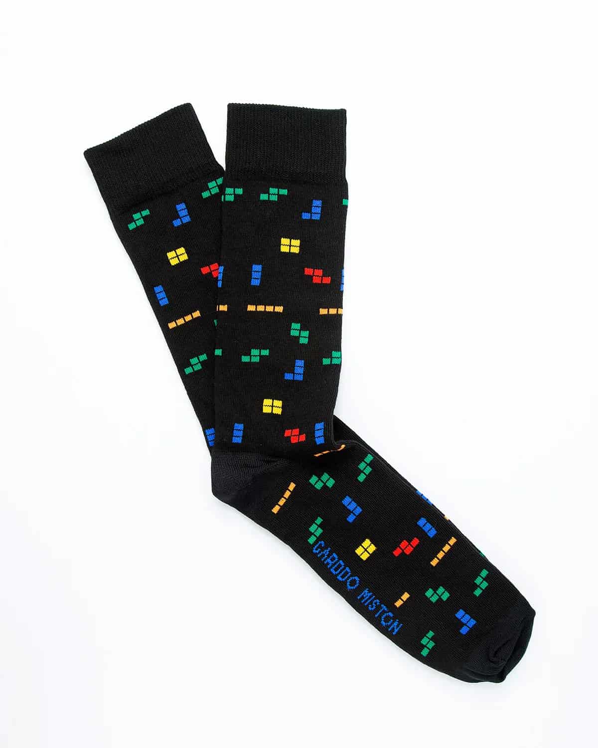 Medias Algodón Estampado Tetris - Fondo Negro - miniatura 3