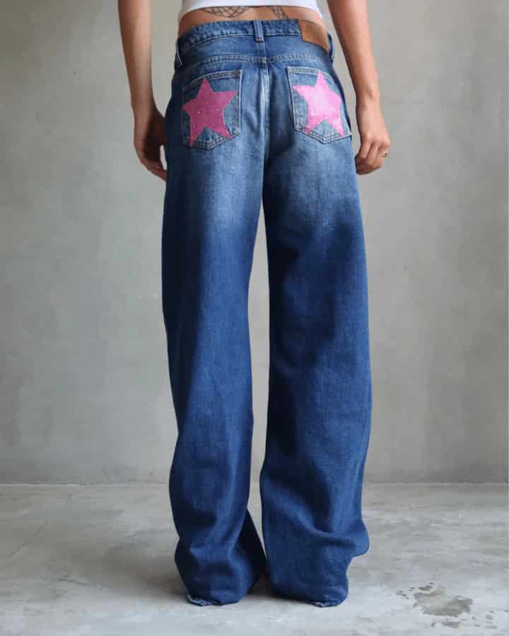 JEAN RELAXED FIT GLITTER STARS BLUE WASHED AZUL - miniatura 9