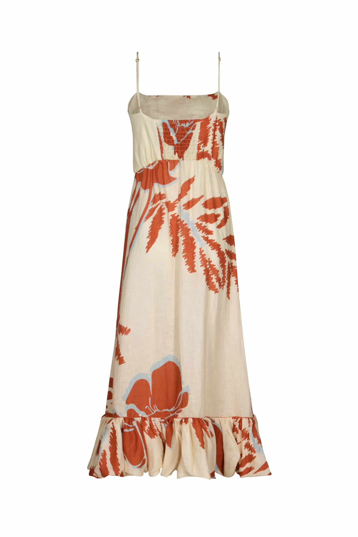 Madeira Linen Midi Dress / Ecru - Orange Gladiolos - miniatura 3