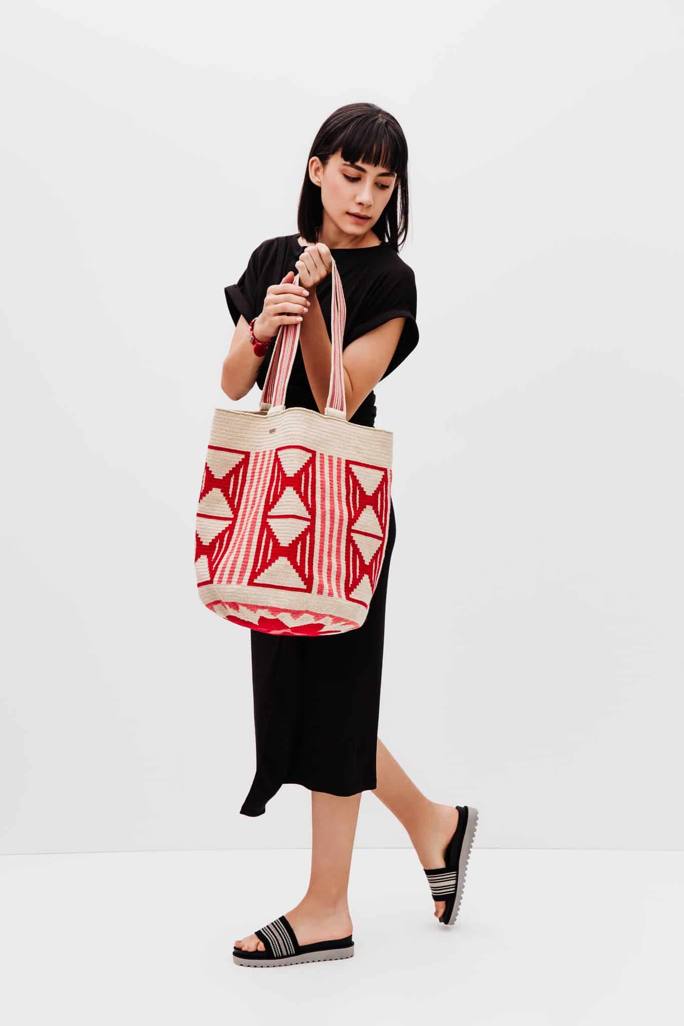 Maxi Bolso Wayuu Beige/Rojo - miniatura 2
