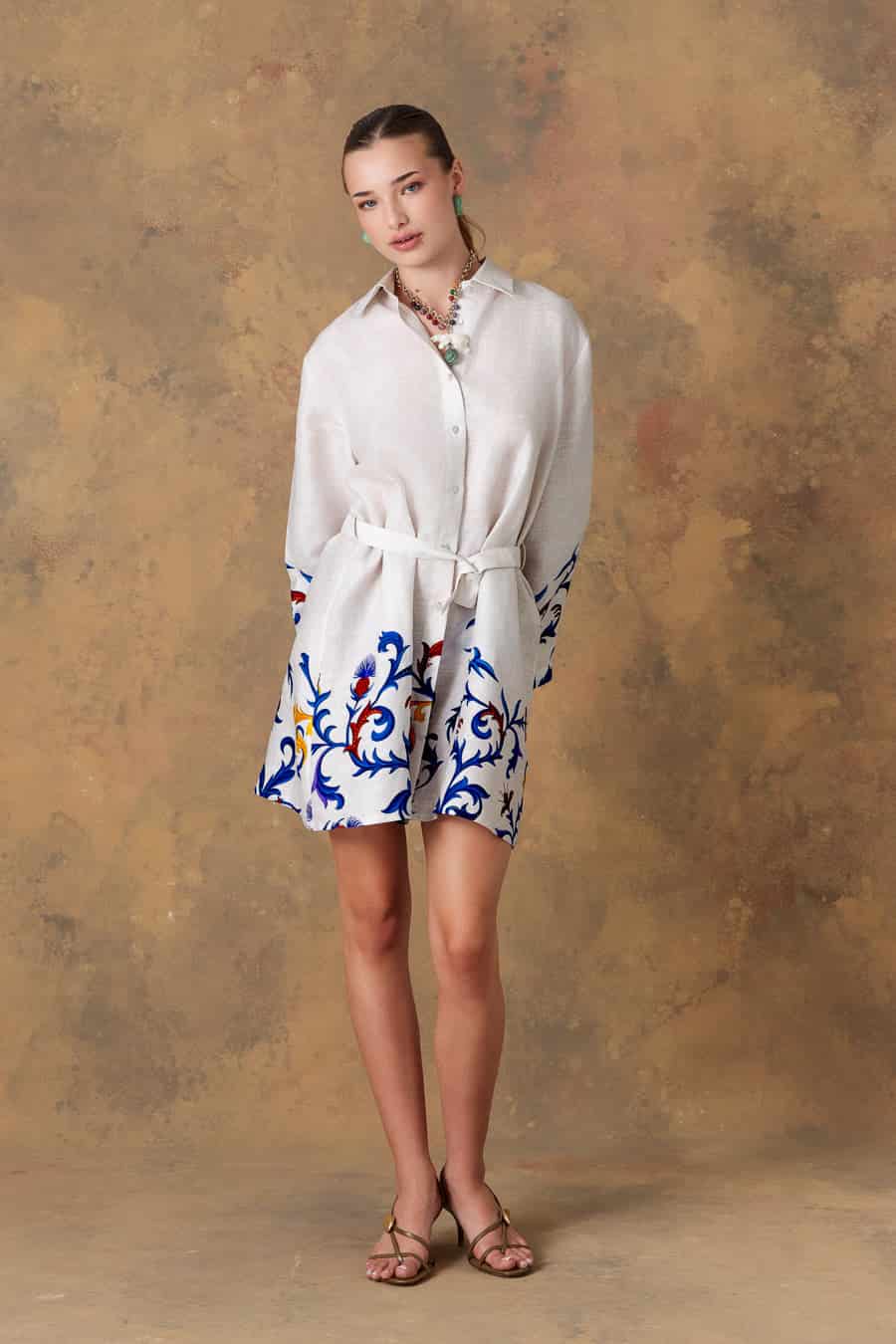 Women's dress linen chiron white - miniatura 1