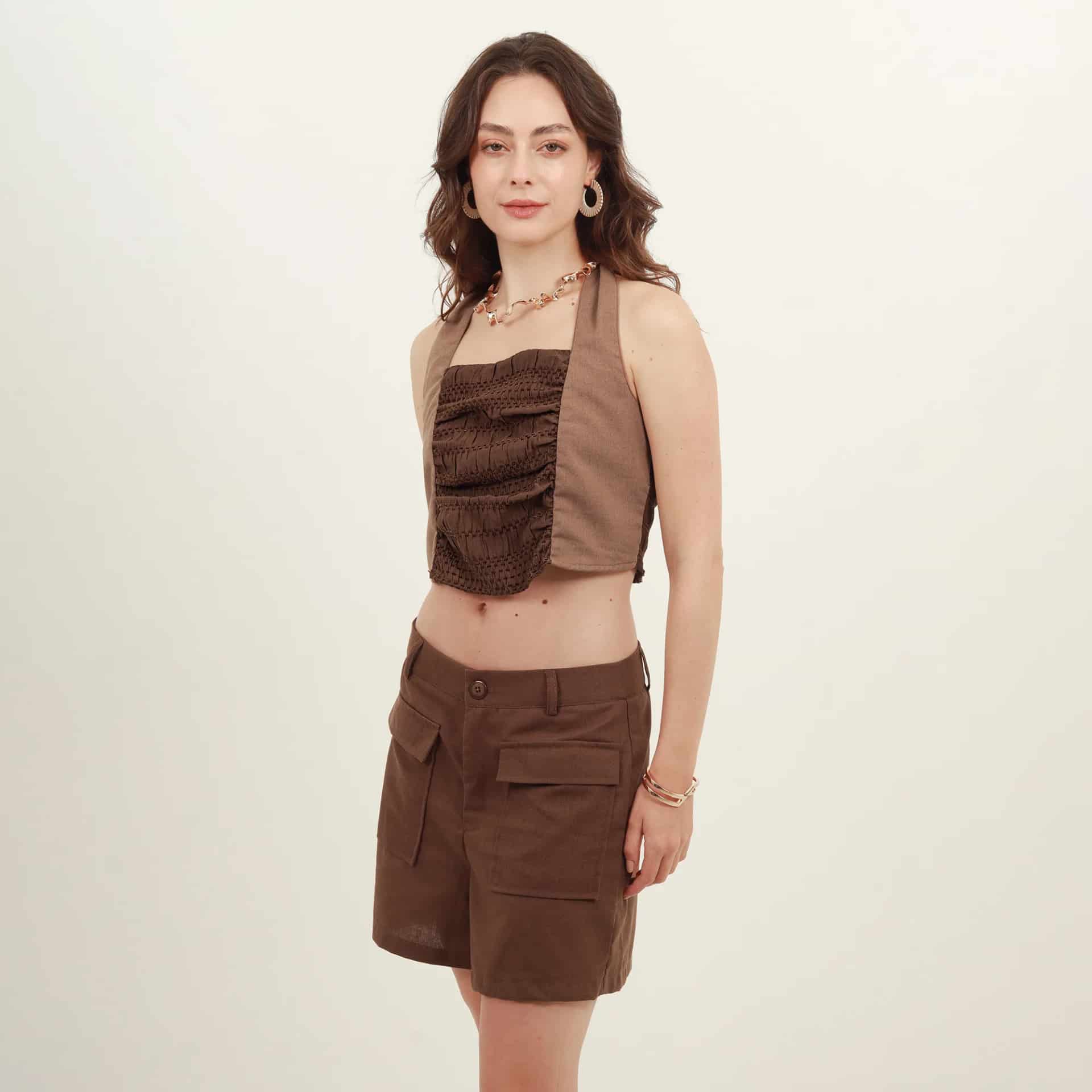Blusa cuello recto manga sisa con lazo en cuello - miniatura 4