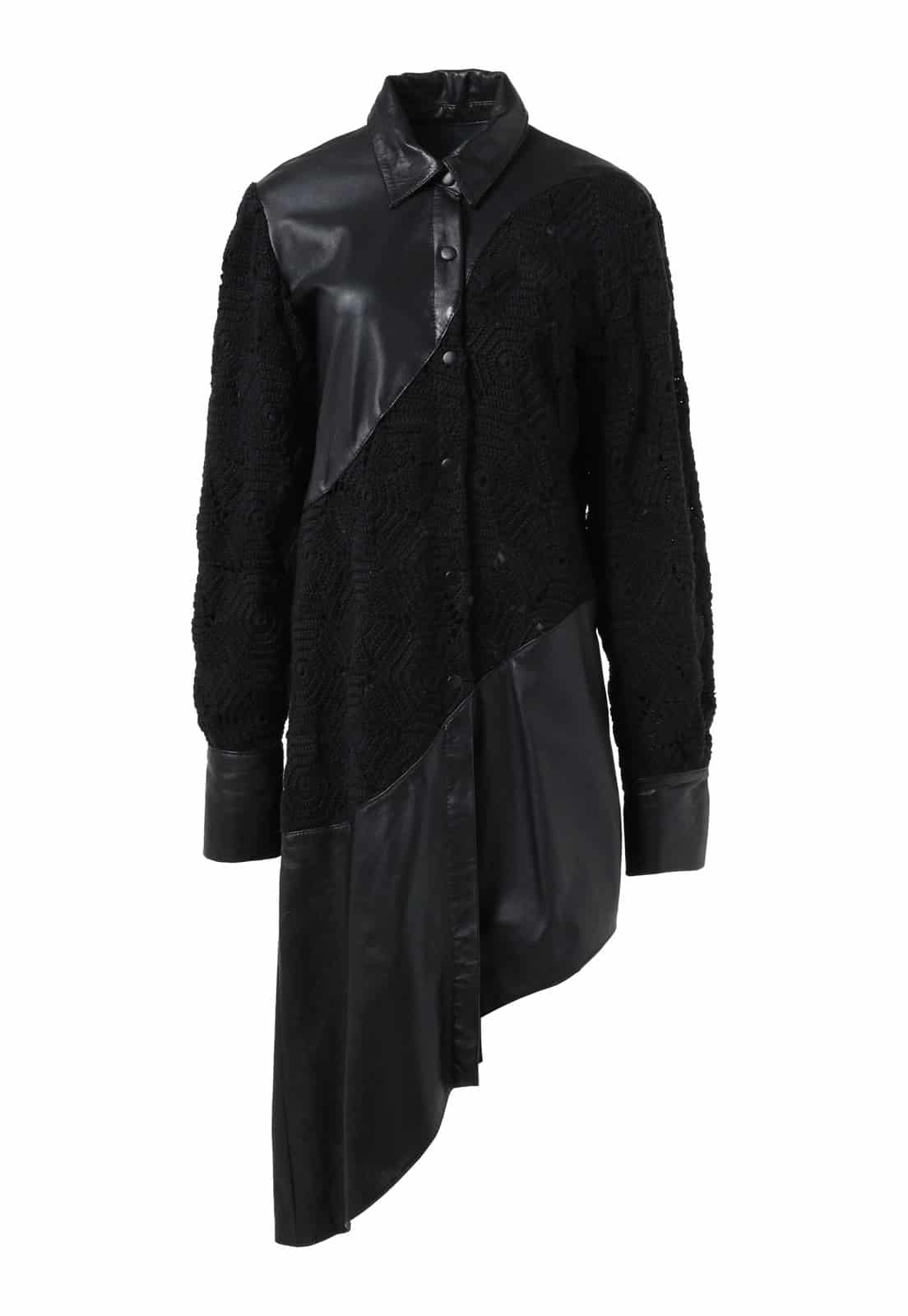 WAVY CROCHET LEATHER SHIRT DRESS - miniatura 1