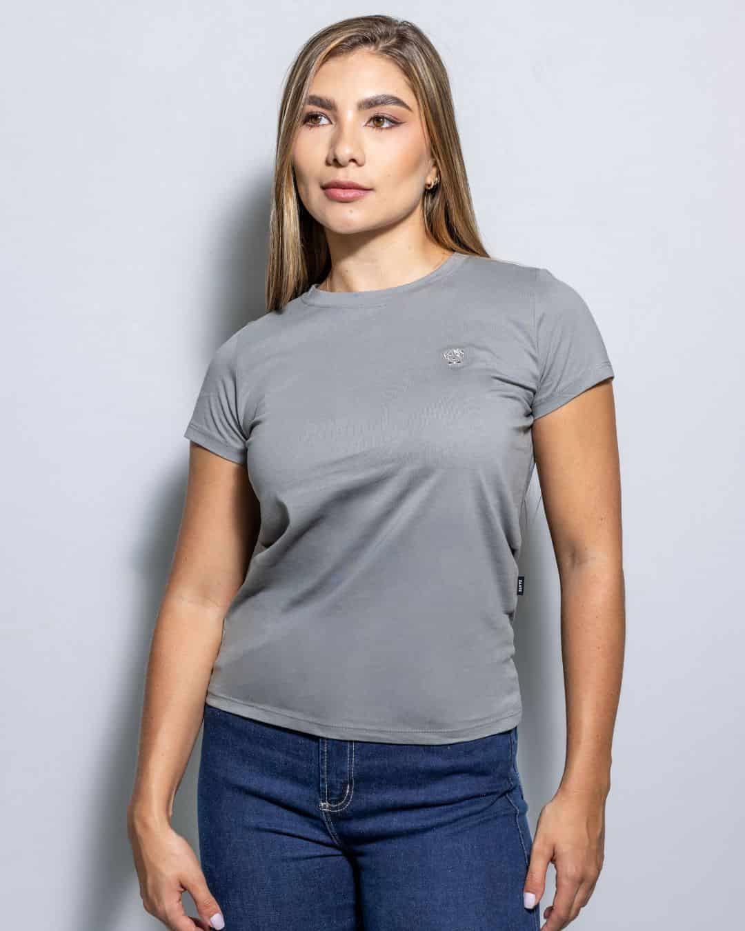 Camiseta Antimanchas de Mujer Gris logo Gris - miniatura 3