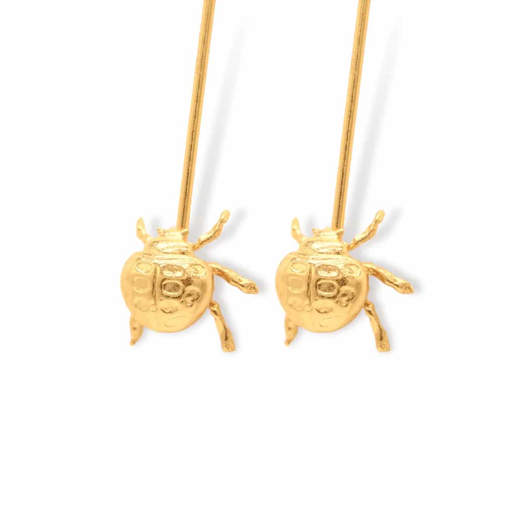 Aretes largos con mariquita pequeña - miniatura 2