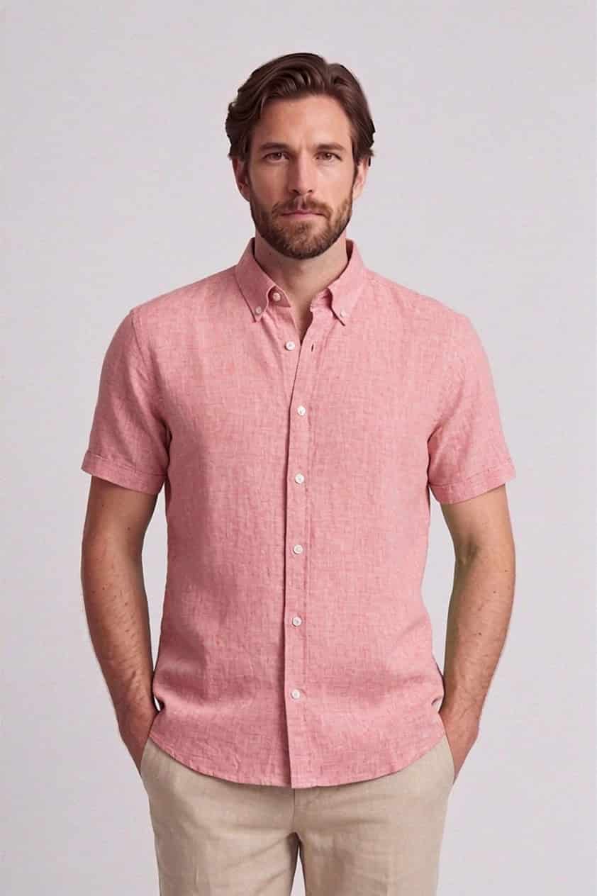 Camisa en lino y algodón manga corta para hombre Jon Sonen 017225037 - miniatura 1