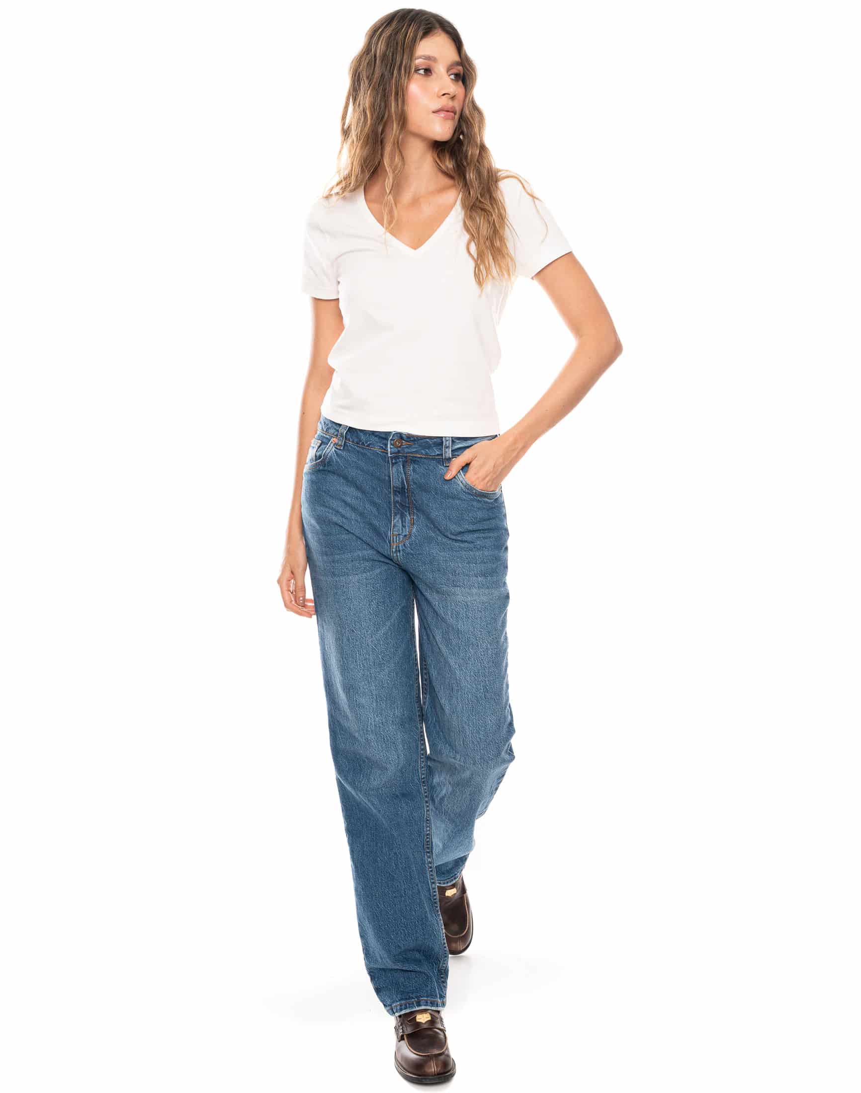 Jeans Straight Tiro Medio Denim Indigo - miniatura 3