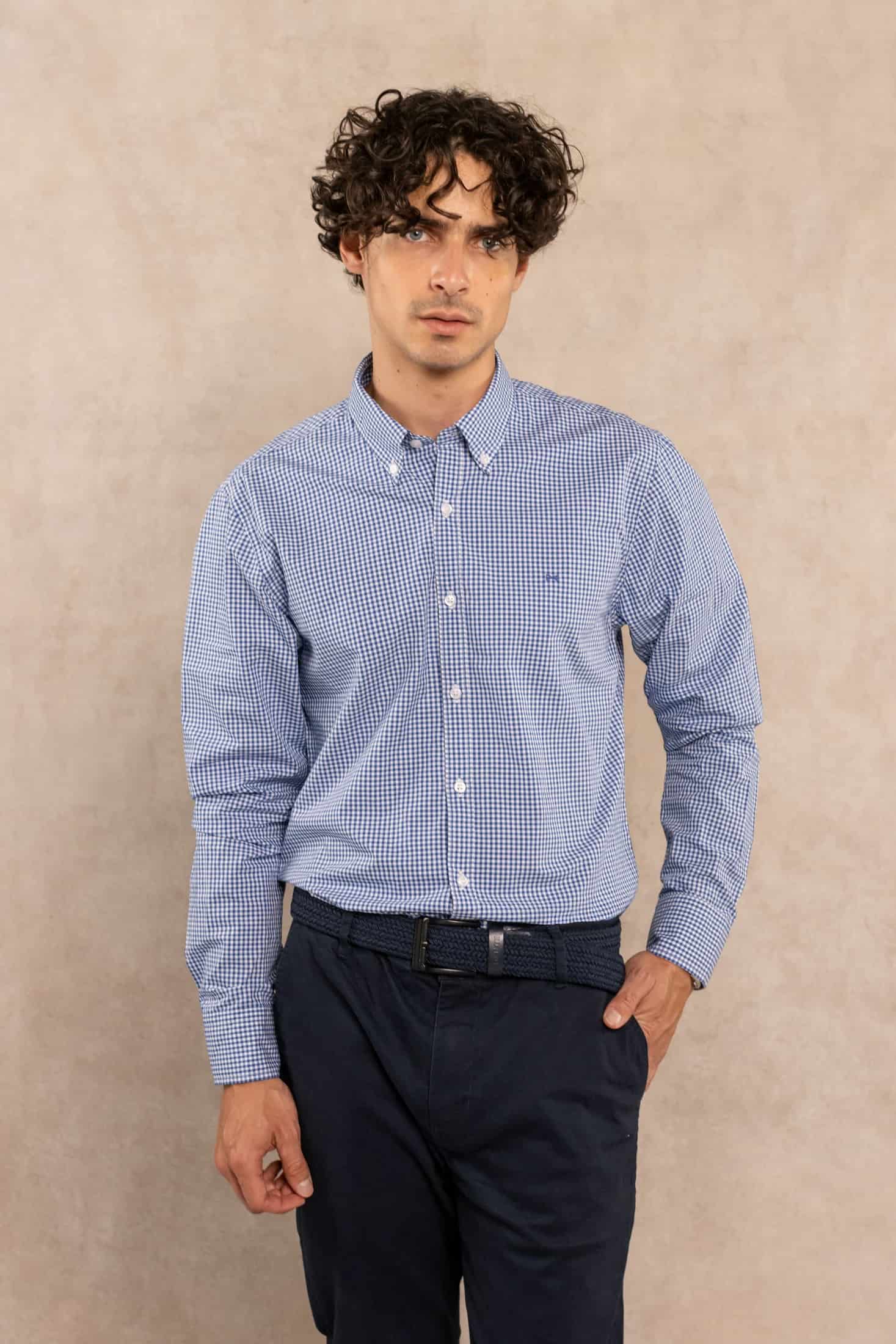 Camisa Antimanchas Popelina Cuadros Azul Oscuro Berna - miniatura 3