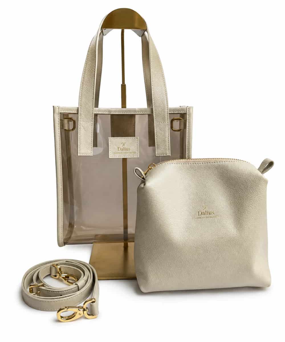 Bolso Mediano Vinilo Oscuro Beige - miniatura 3