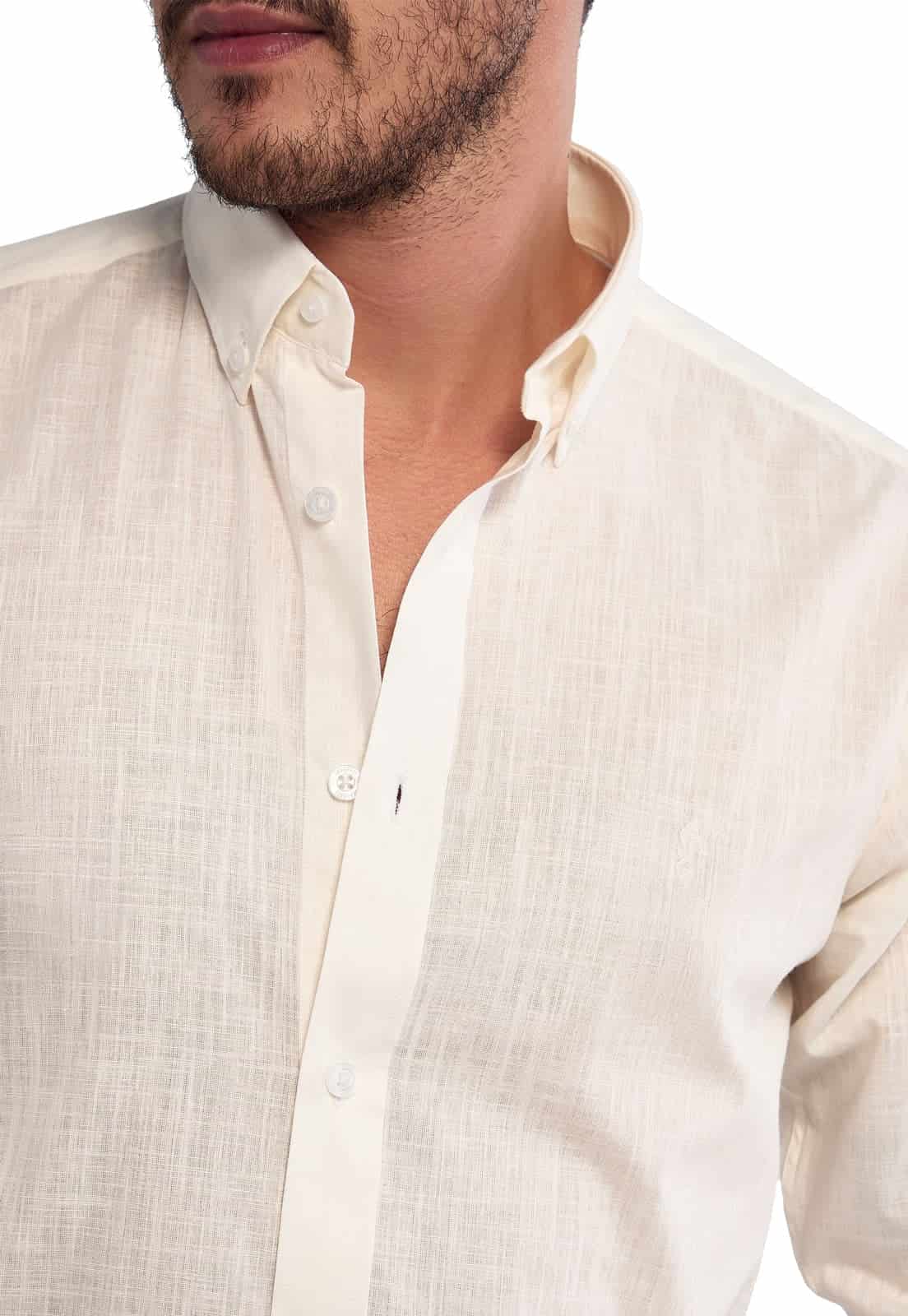 Camisa Manga Larga 100% Algodón tipo Lino Marfil - miniatura 2