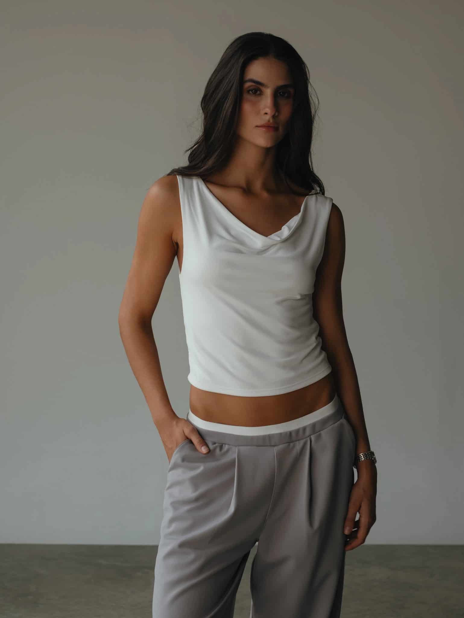 WIDE LEG BAND PANT - LIGHT GRAY - miniatura 3