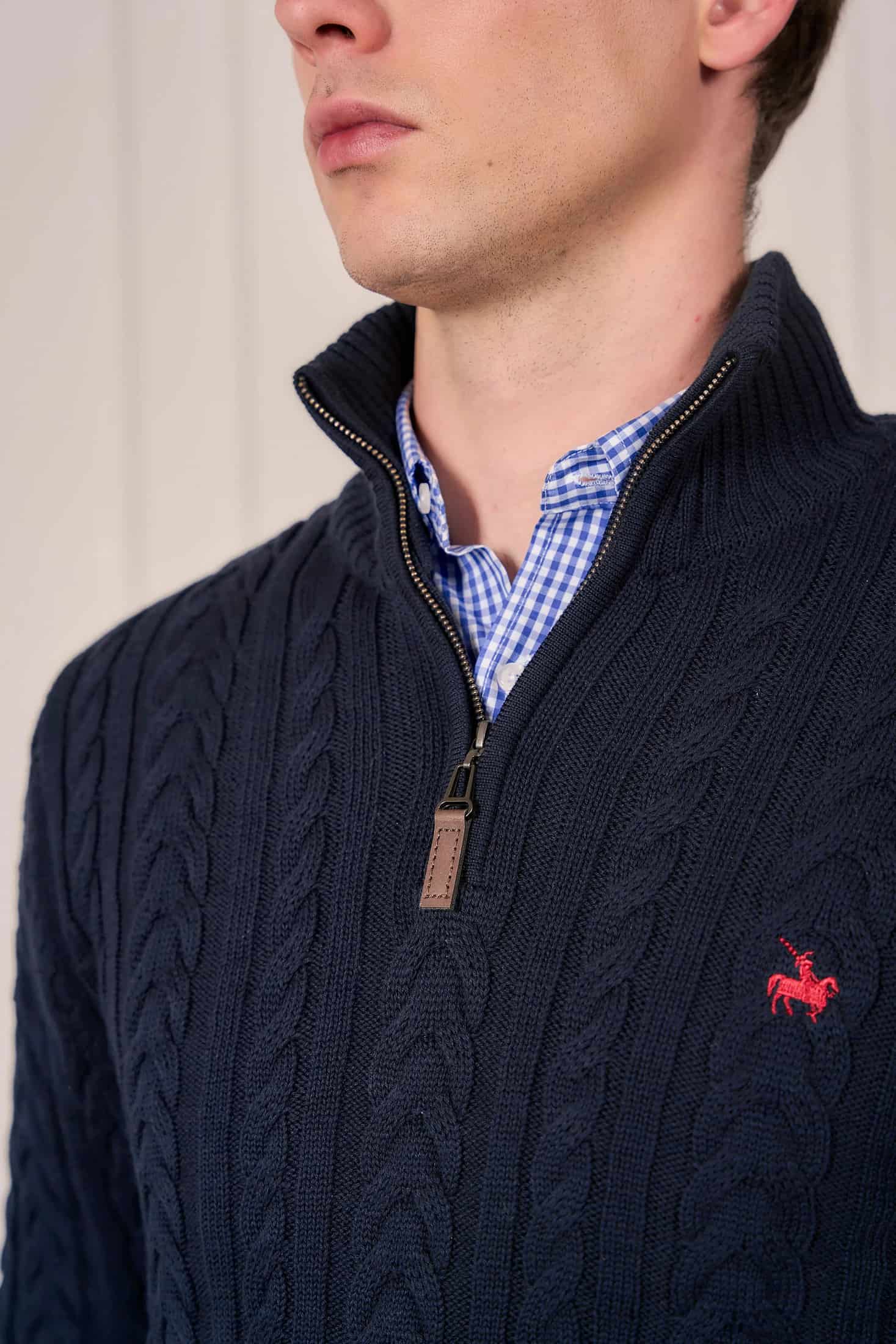Suéter Halfzip Trenzado Rib Hombre Azul Oscuro - miniatura 4