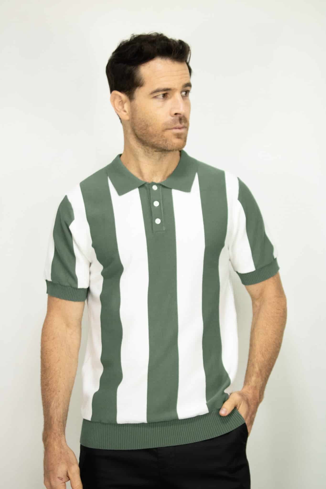 POLO TEJIDA RAYAS VERDE PARA HOMBRE - miniatura 1