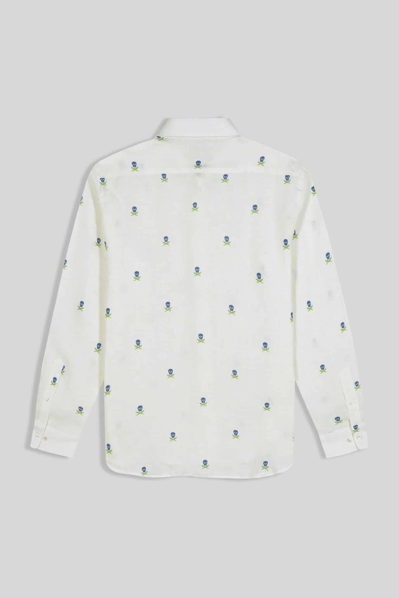 Men's linen shirt separated skulls white - miniatura 2