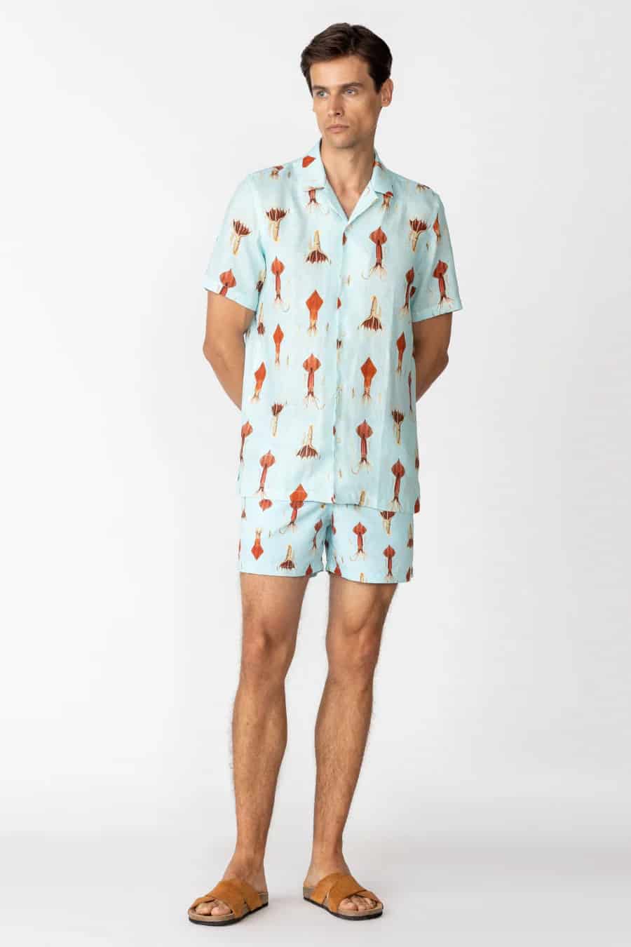 Men's linen shirt sky blue egret - miniatura 6