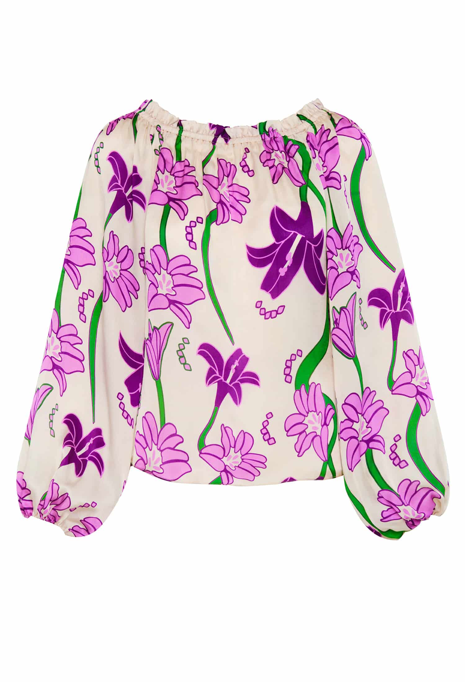 Astrid Silk Blouse / Violet Flowers - miniatura 3