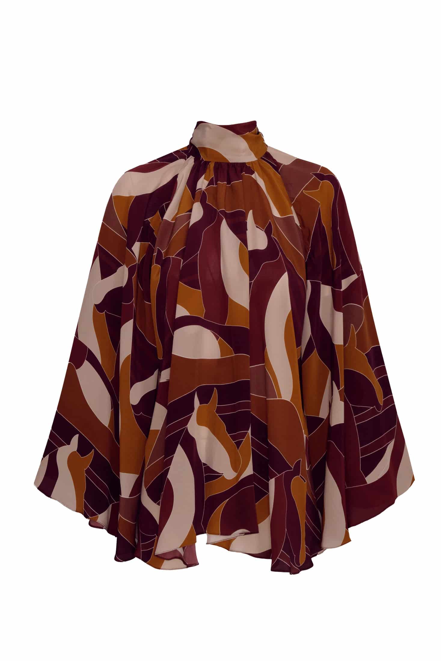 Boho Crepe Chine Blouse / Purple Horses - miniatura 1