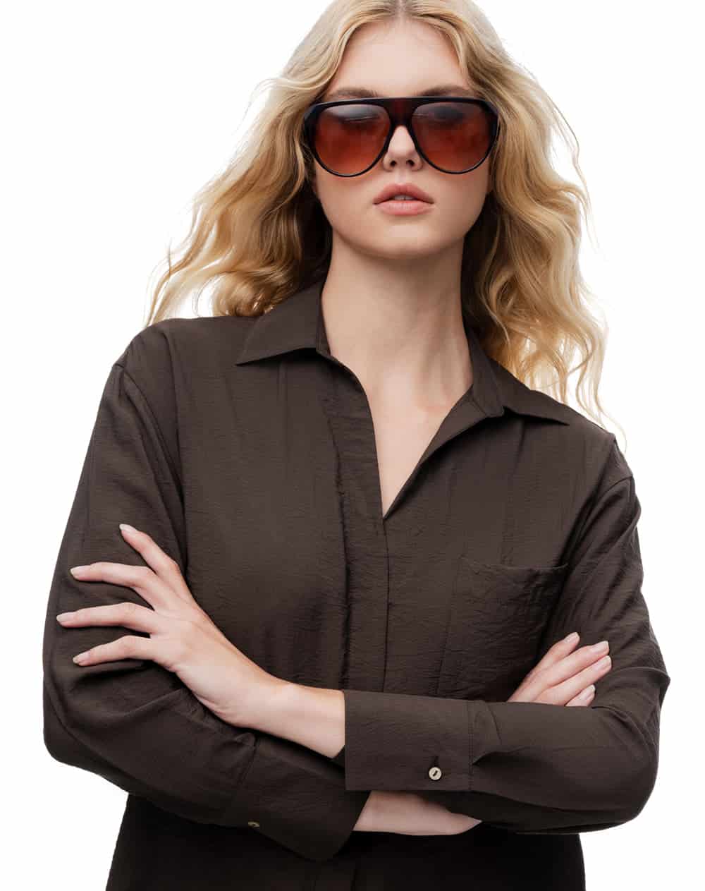 Camisa regular manga larga chocolate mujer - miniatura 4