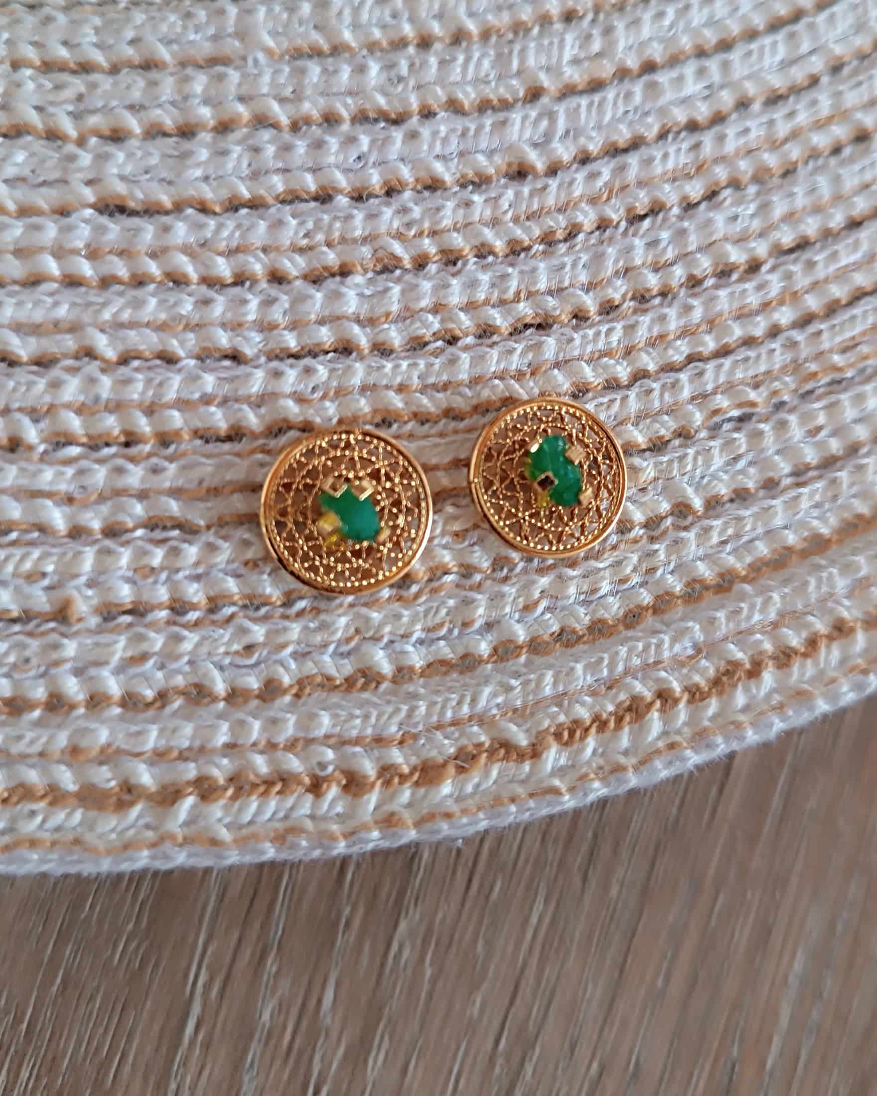 Aretes Topos Mini Filigrana y Esmeralda Circle - miniatura 5