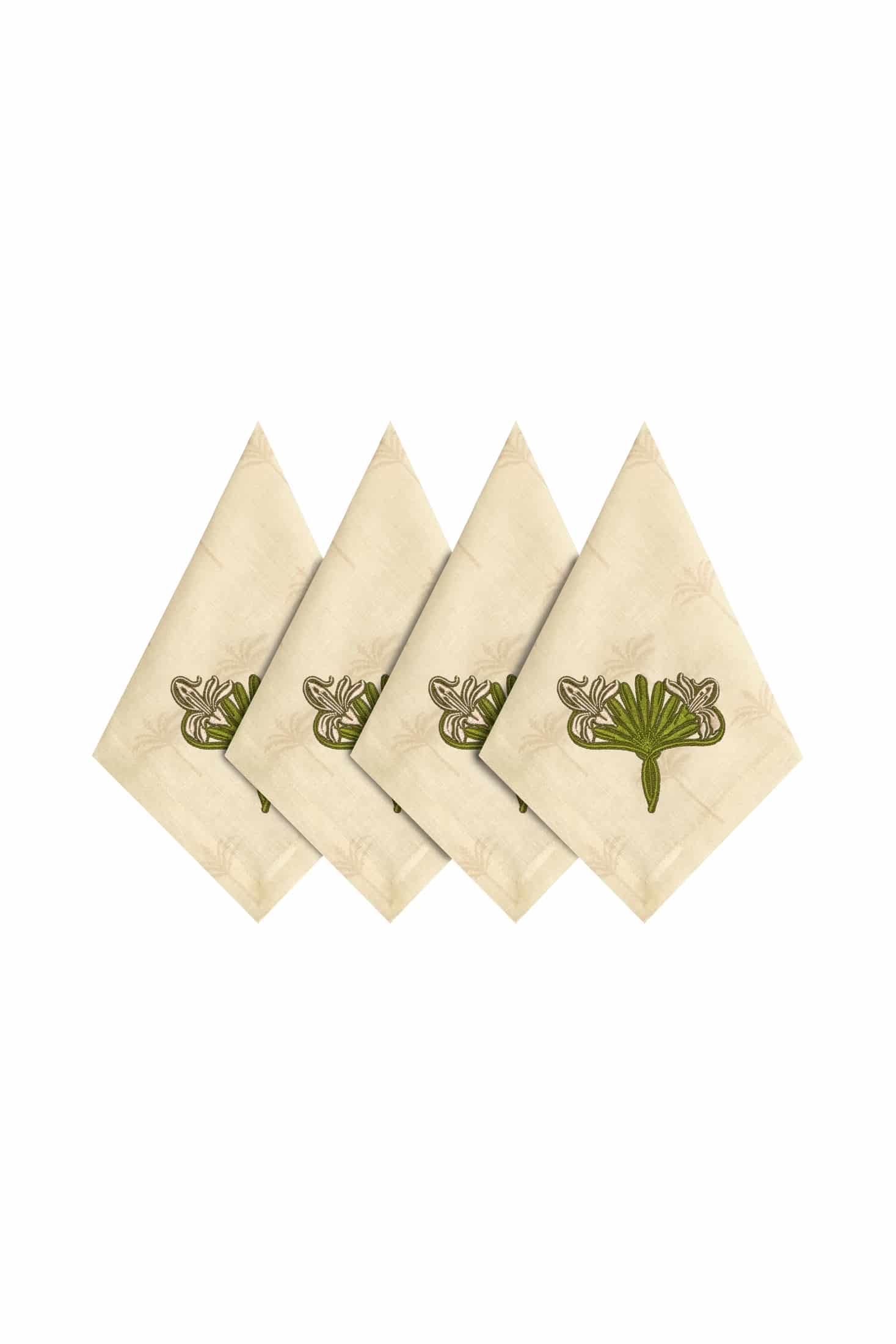 Lirios Linen Napkins / Ivory & Green - Set of 4 - miniatura 1