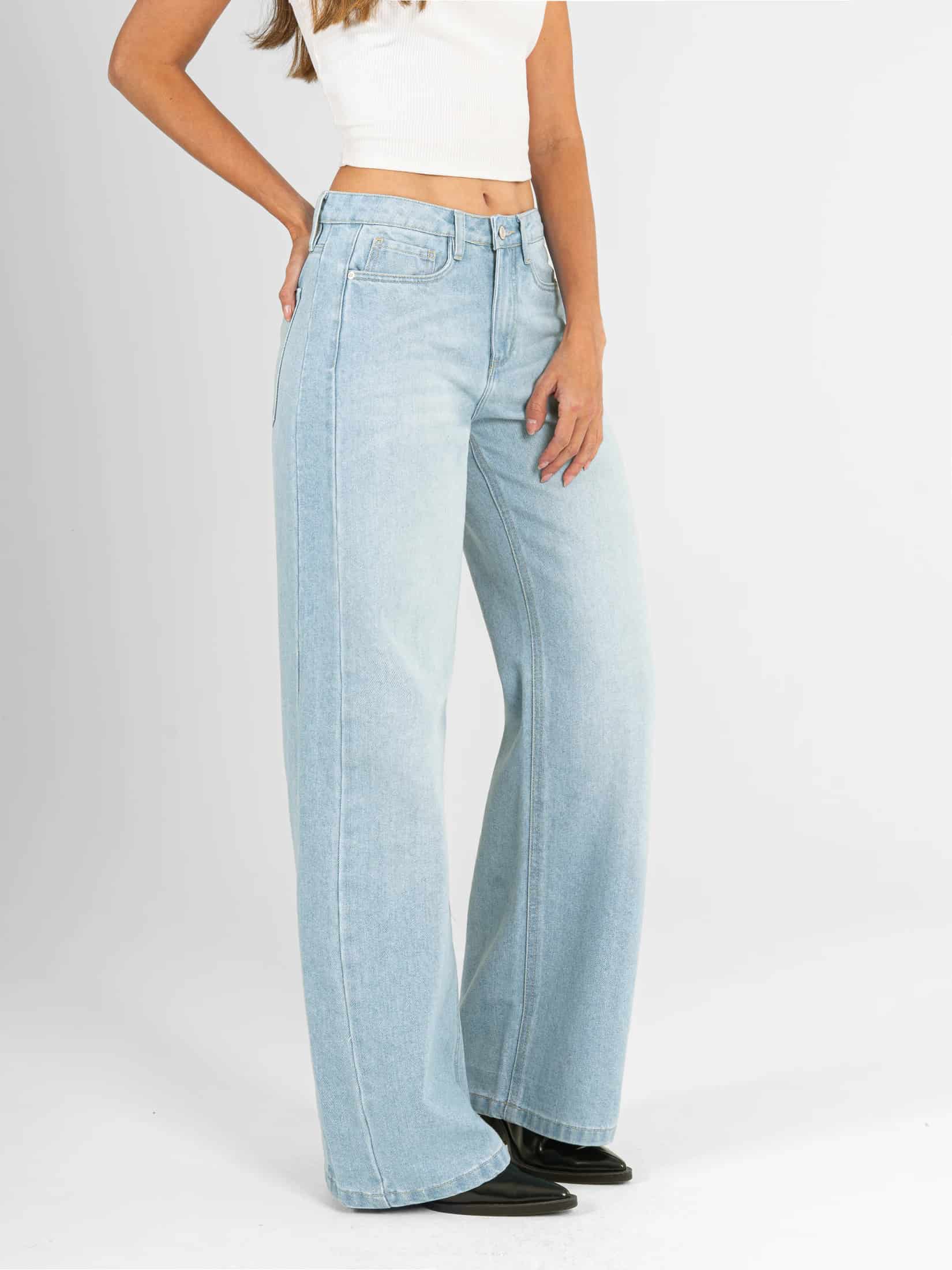 Ref: 066528 Jean mom flare, rígido, tiro alto, tono azul medio claro - miniatura 2