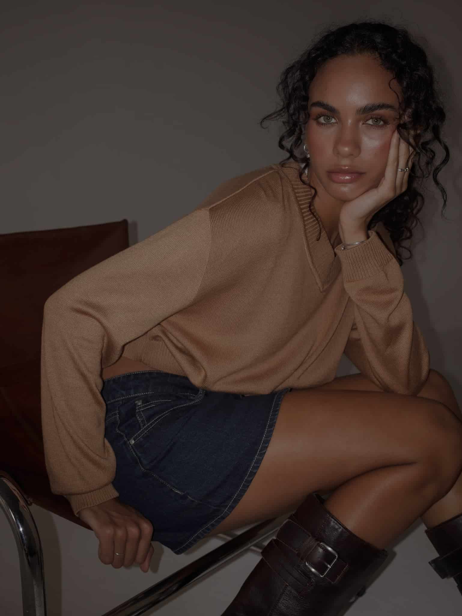 ONE HALF V-NECK KNIT SWEATER - SEPIA - miniatura 3