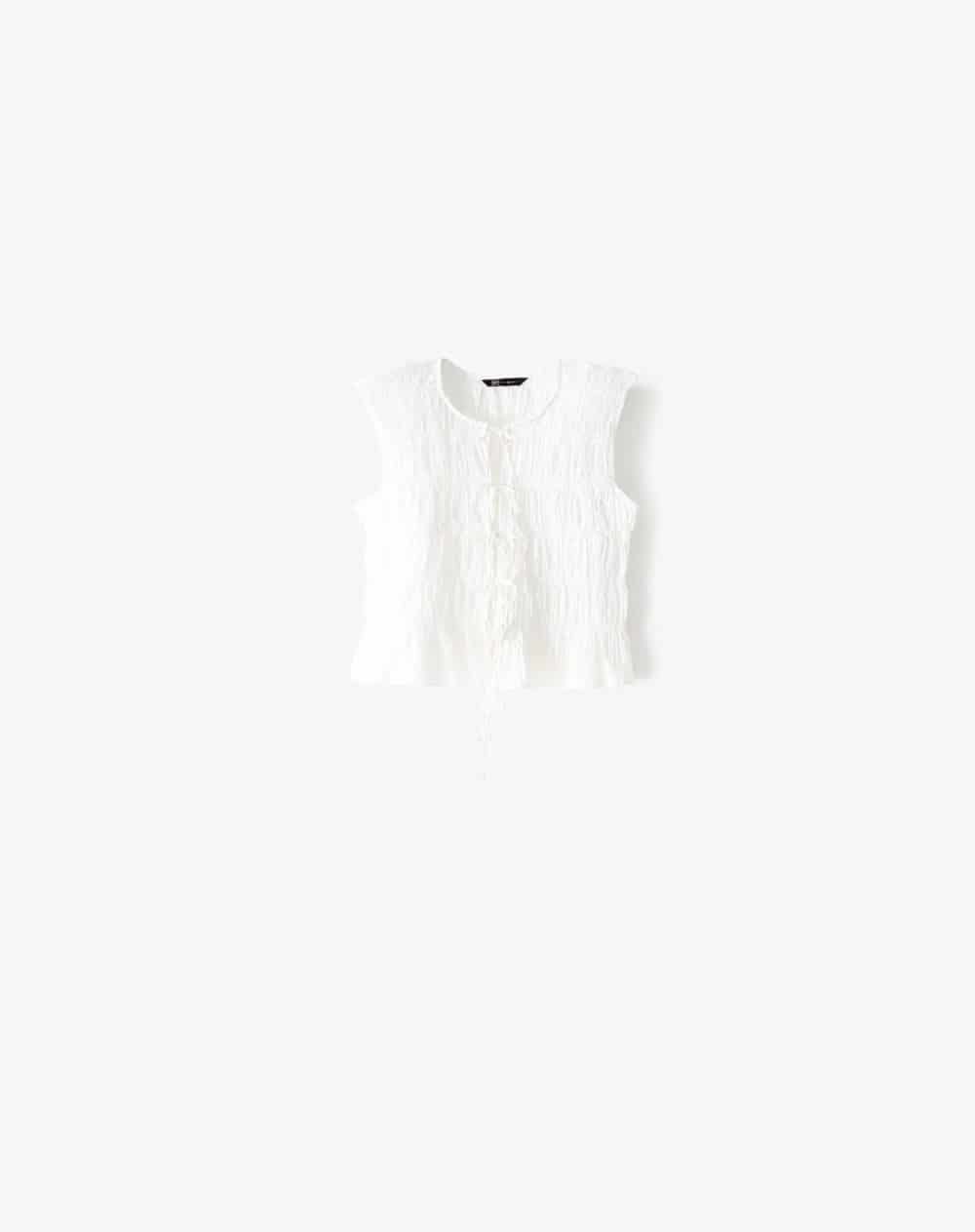 Blusa manga sisa recogidos blanco mujer - miniatura 1