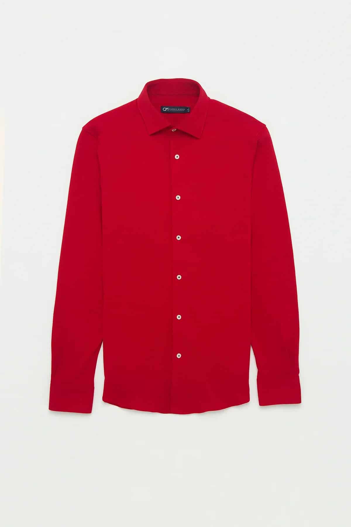 Camisa Piqué Botón Contraste Algodón Rojo - miniatura 1