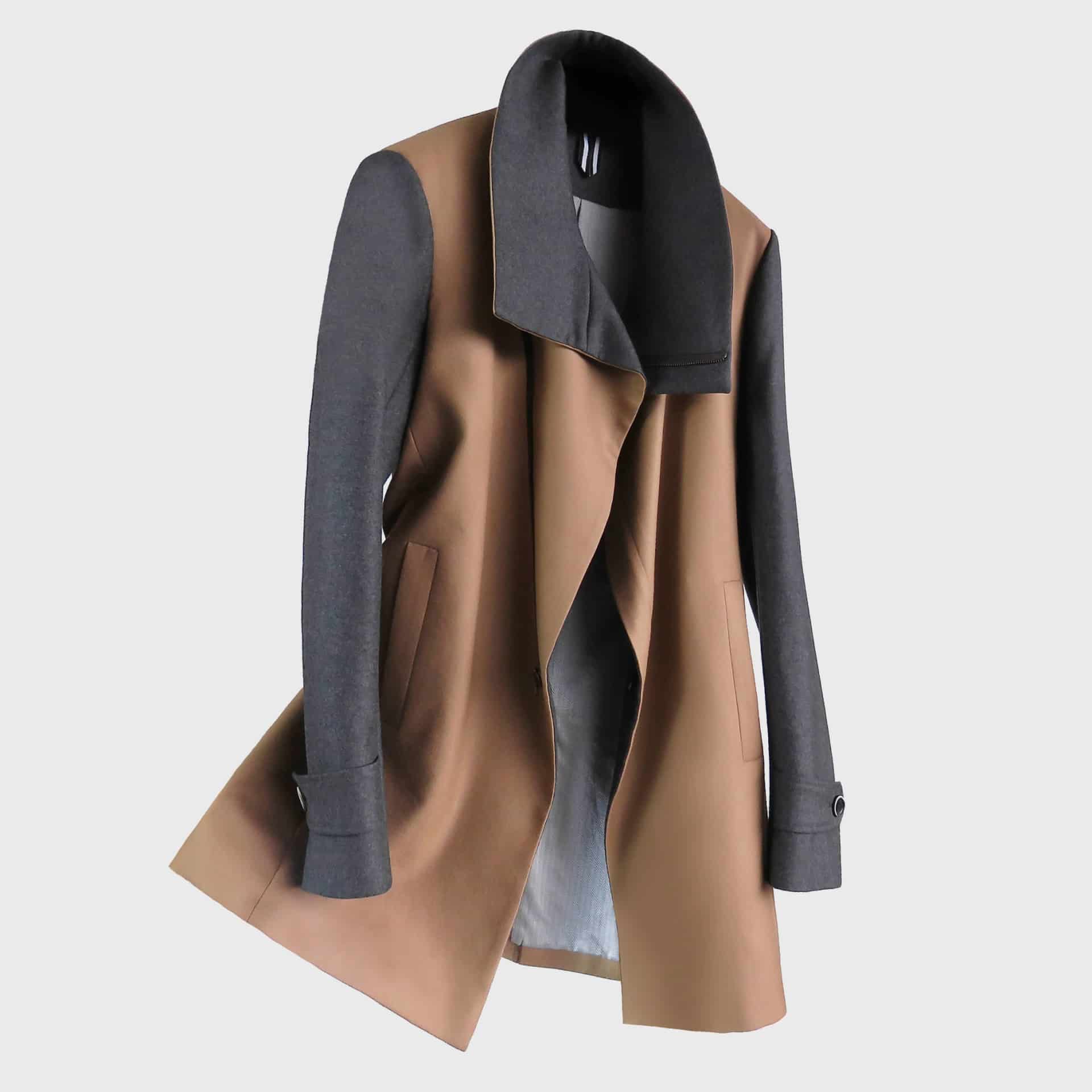Chaqueta Larga Camel con Solapa Asimétrica - miniatura 1