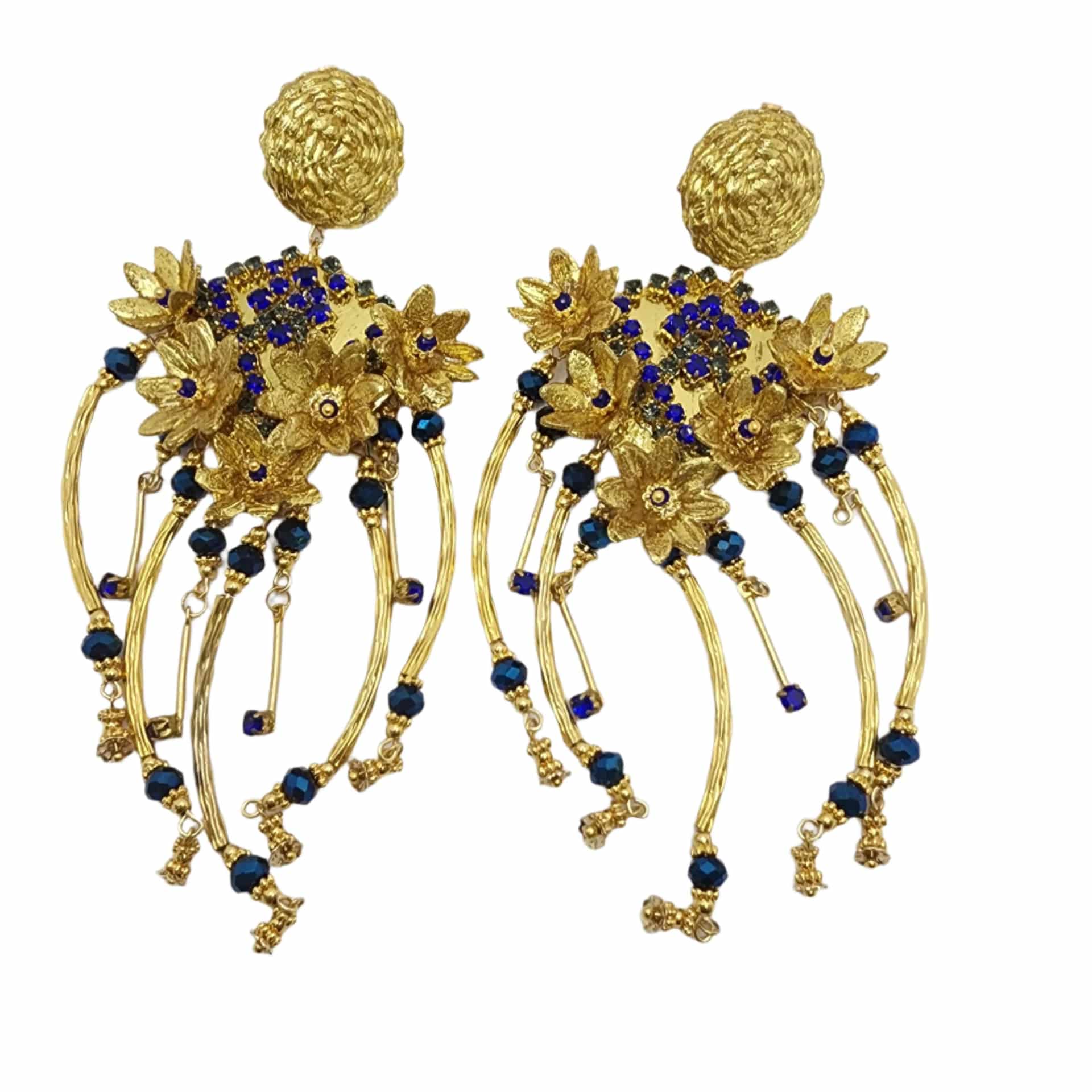 Blue and Gold Rhombus Earrings - miniatura 1