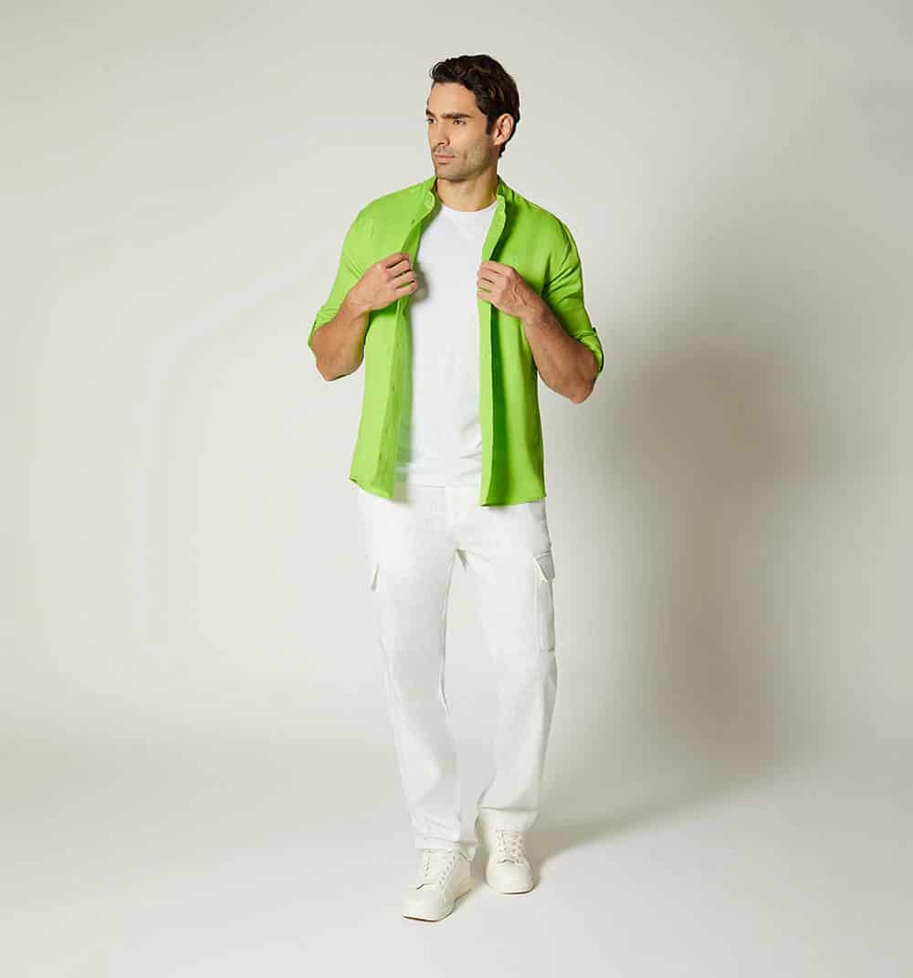 Camisa para hombre en lino cuello nerú m - miniatura 2
