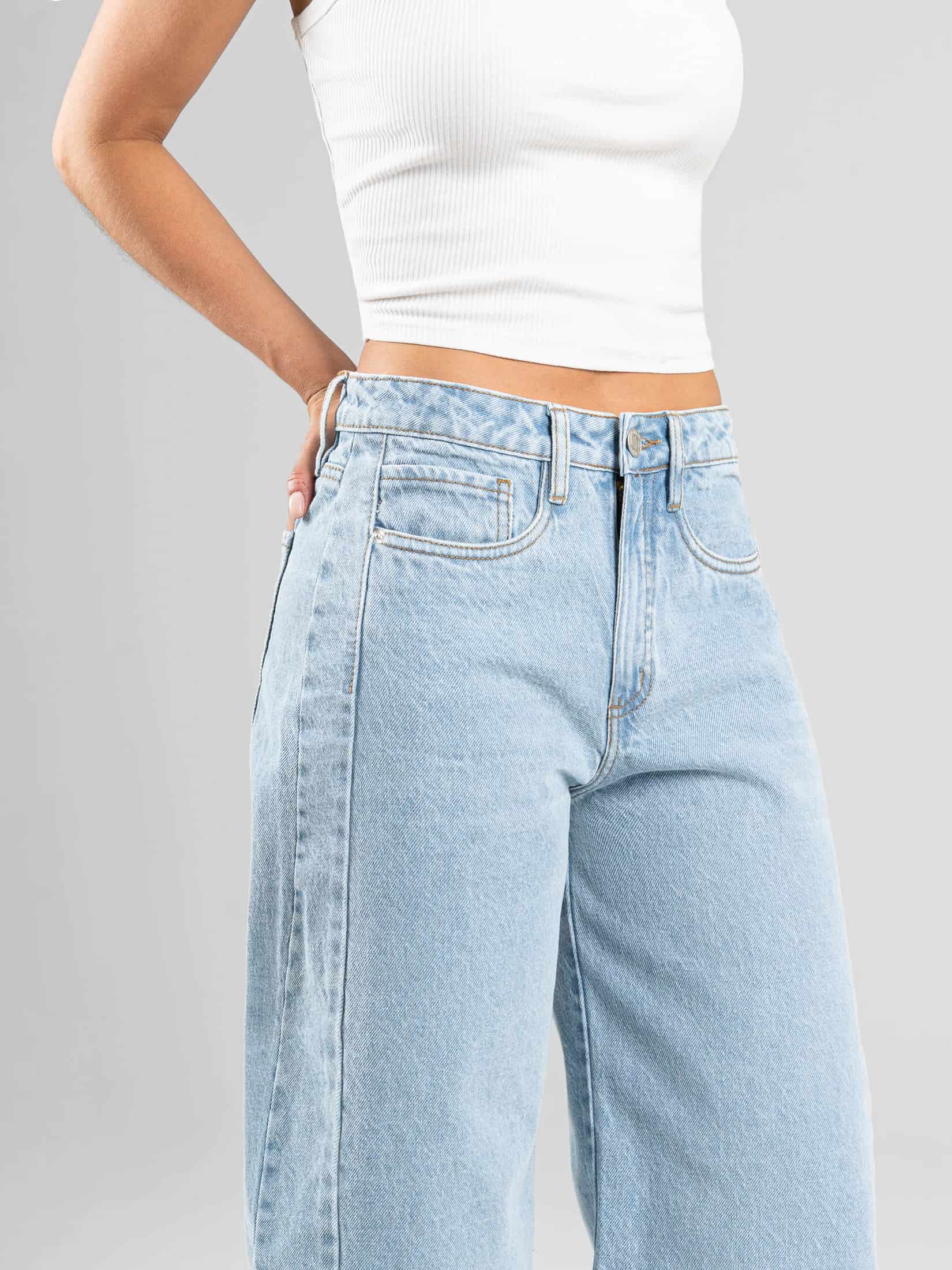 Ref: 066448 Jean wide leg, rígido, tiro alto, con cortes, tono azul claro - miniatura 5