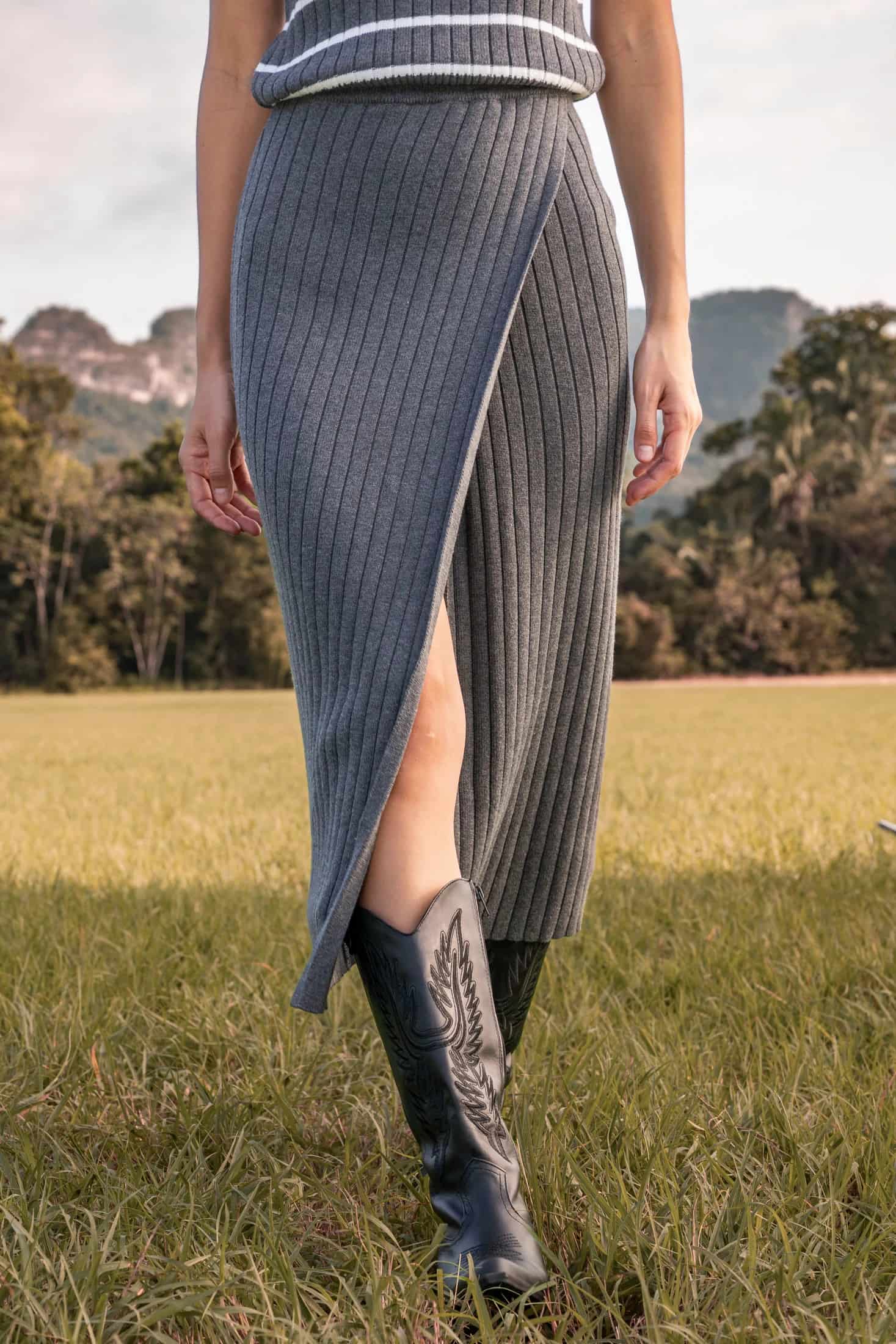 Falda Wrap Mujer Gris Oscuro - miniatura 1