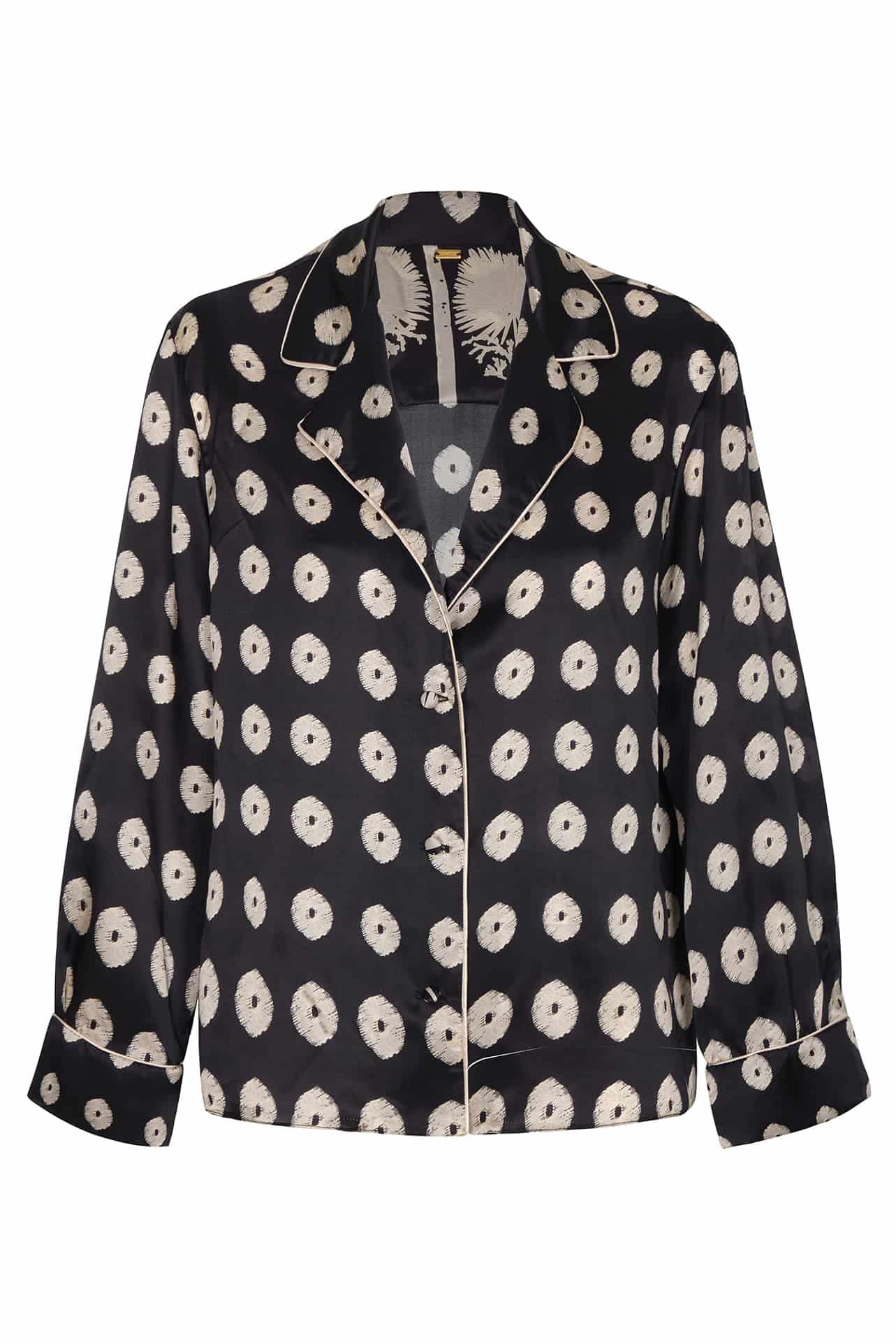 Noches de Luna Satin Silk Blouse / Black Mini Palms Cream - miniatura 1