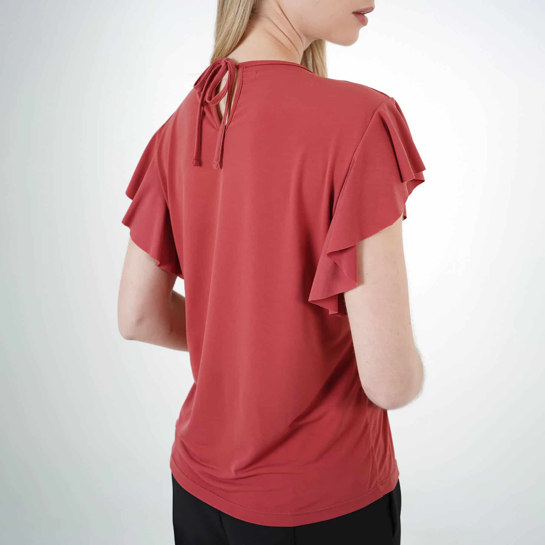 Camiseta top manga bolero corta lazo ajustable espalda cuello - miniatura 2