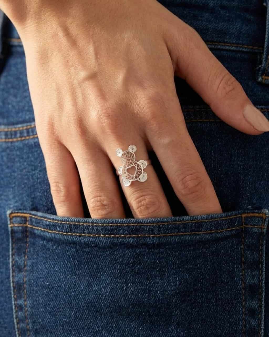 Anillo Oso en Plata le ley 950 Filigrana - miniatura 4