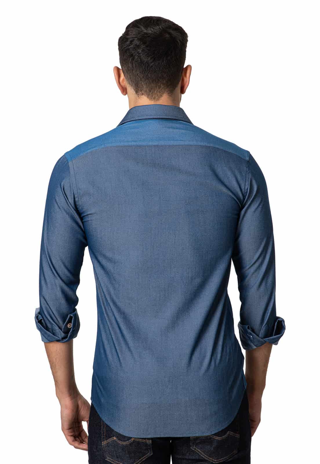 Camisa en jean patchwork con bolsillo - miniatura 2