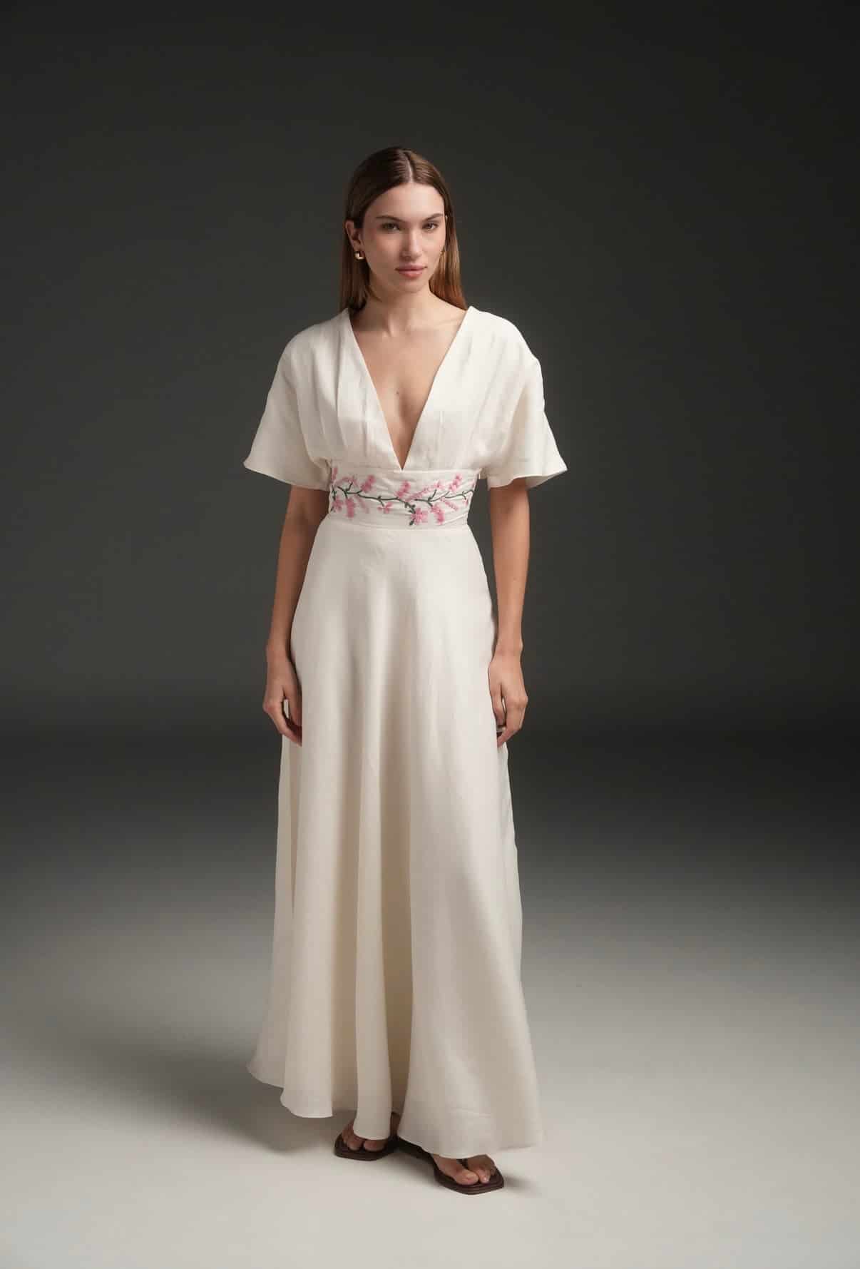 IVORY LUCY LINEN LONG DRESS - miniatura 1